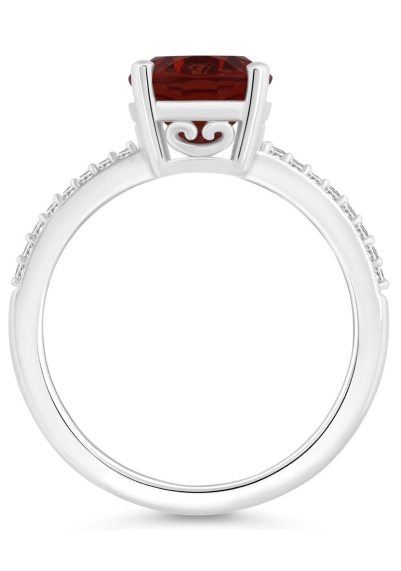 Sterling Silver 10x8mm Oval Garnet 1/10 CTTW Diamond Ring