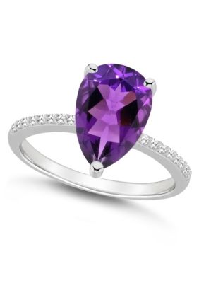 Belk & Co Sterling Silver 12x8mm Pear Shape Gemstone 1/10 CTTW Diamond Ring