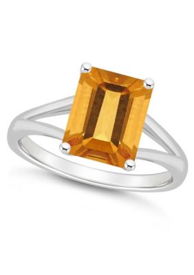 Sterling Silver 10x8mm Emerald Cut Citrine Ring