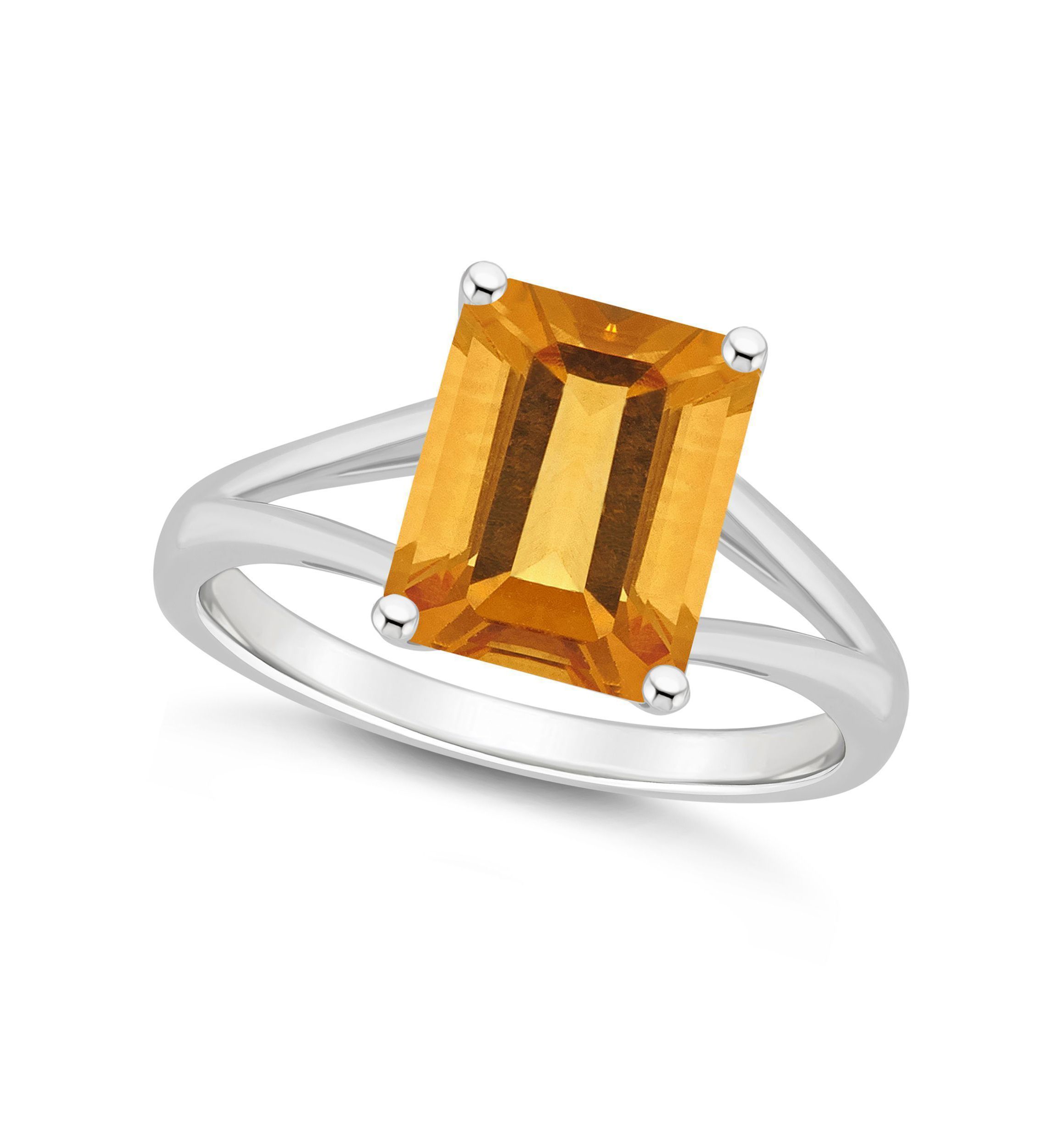Sterling Silver 10x8mm Emerald Cut Citrine Ring