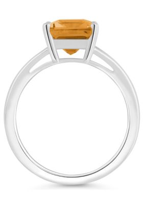 Sterling Silver 10x8mm Emerald Cut Citrine Ring