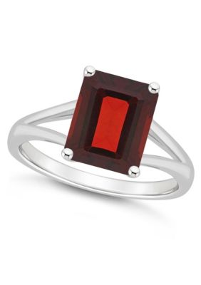 Belk & Co Sterling Silver 10x8mm Emerald Cut Garnet Ring