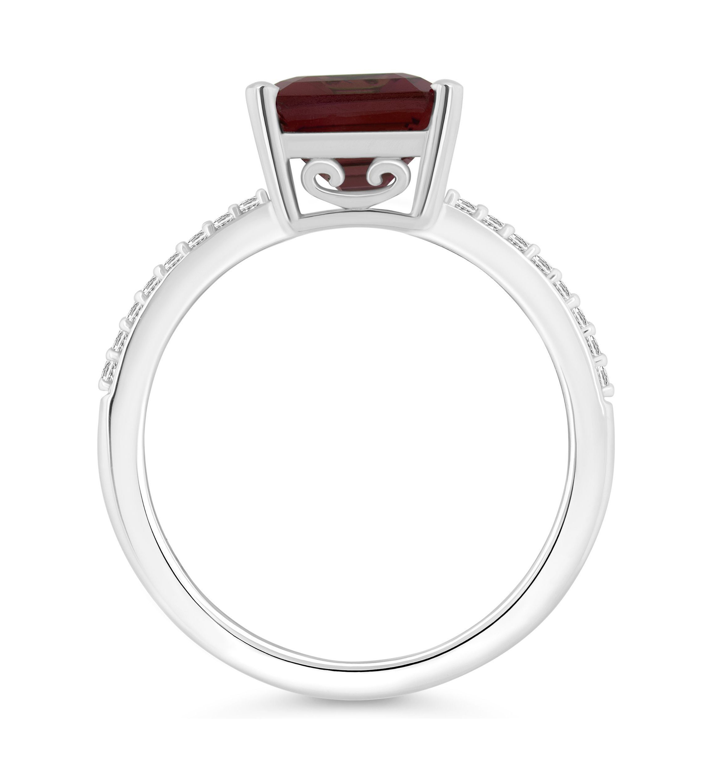 Sterling Silver 10x8mm Emerald Cut Garnet 1/10 CTTW Diamond Ring