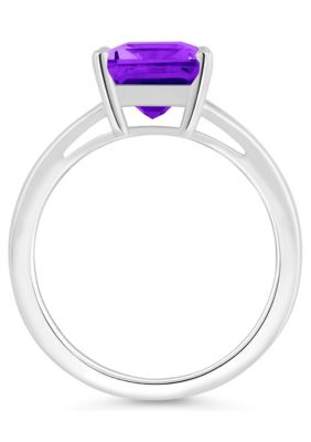 Sterling Silver 10x8mm Emerald Cut Amethyst Ring