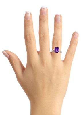 Sterling Silver 10x8mm Emerald Cut Amethyst Ring