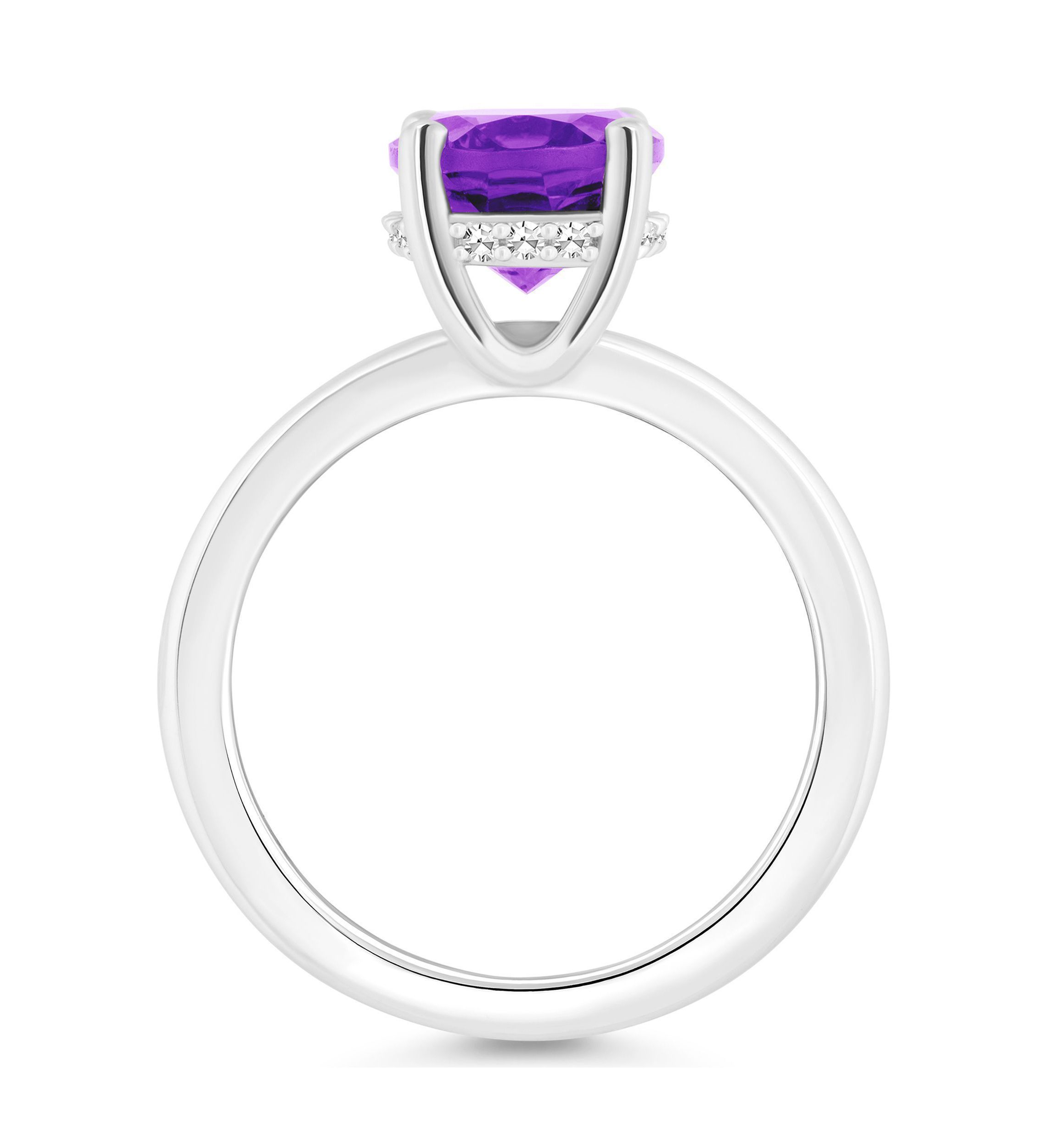 Sterling Silver 10x8mm Oval Amethyst Diamond Accent Ring