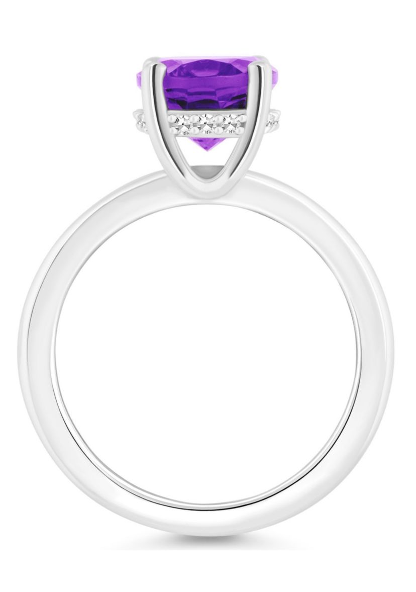 Sterling Silver 10x8mm Oval Amethyst Diamond Accent Ring