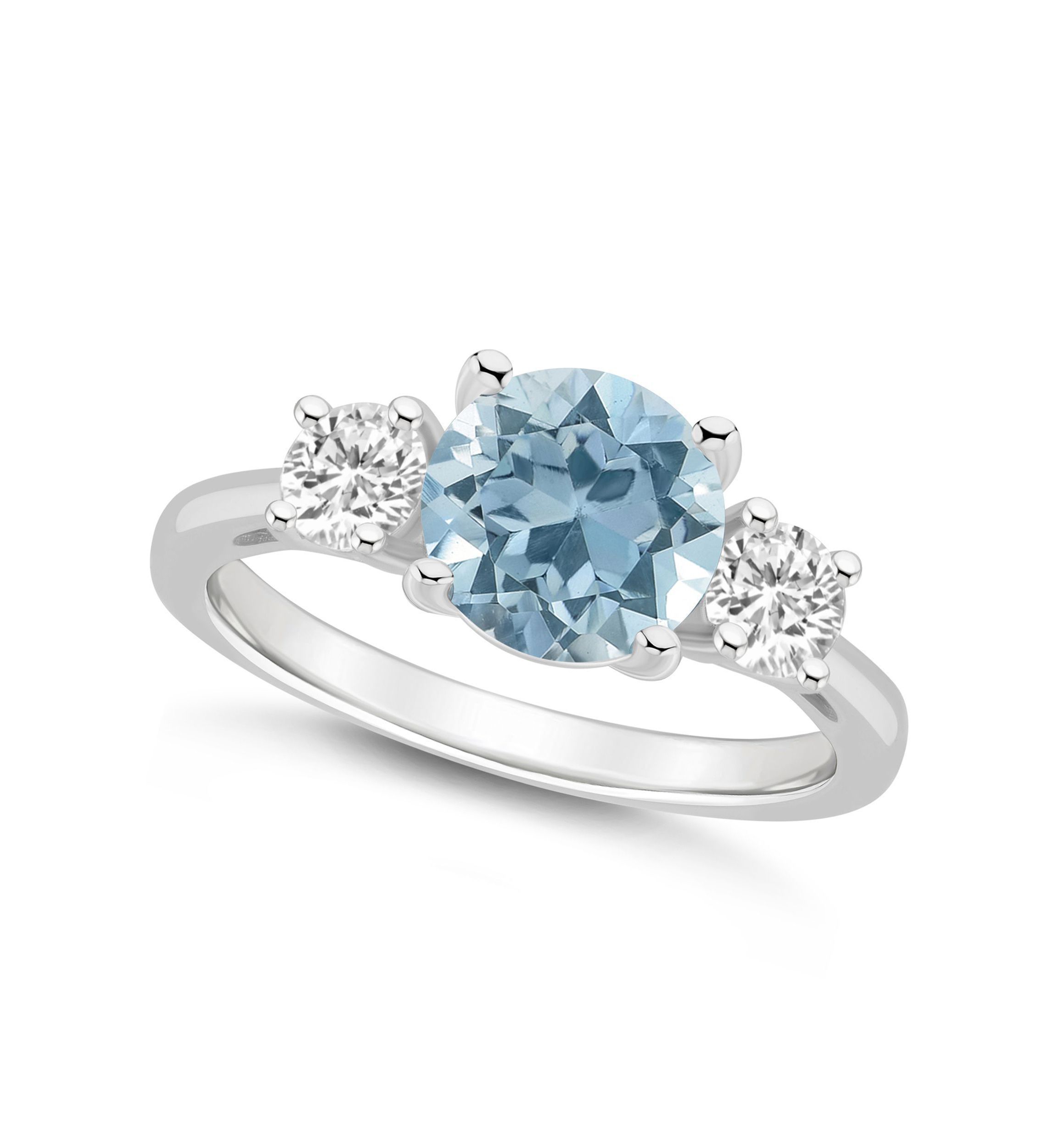 Sterling Silver 8mm Round Sky Blue Topaz And White Topaz 3-Stone Ring