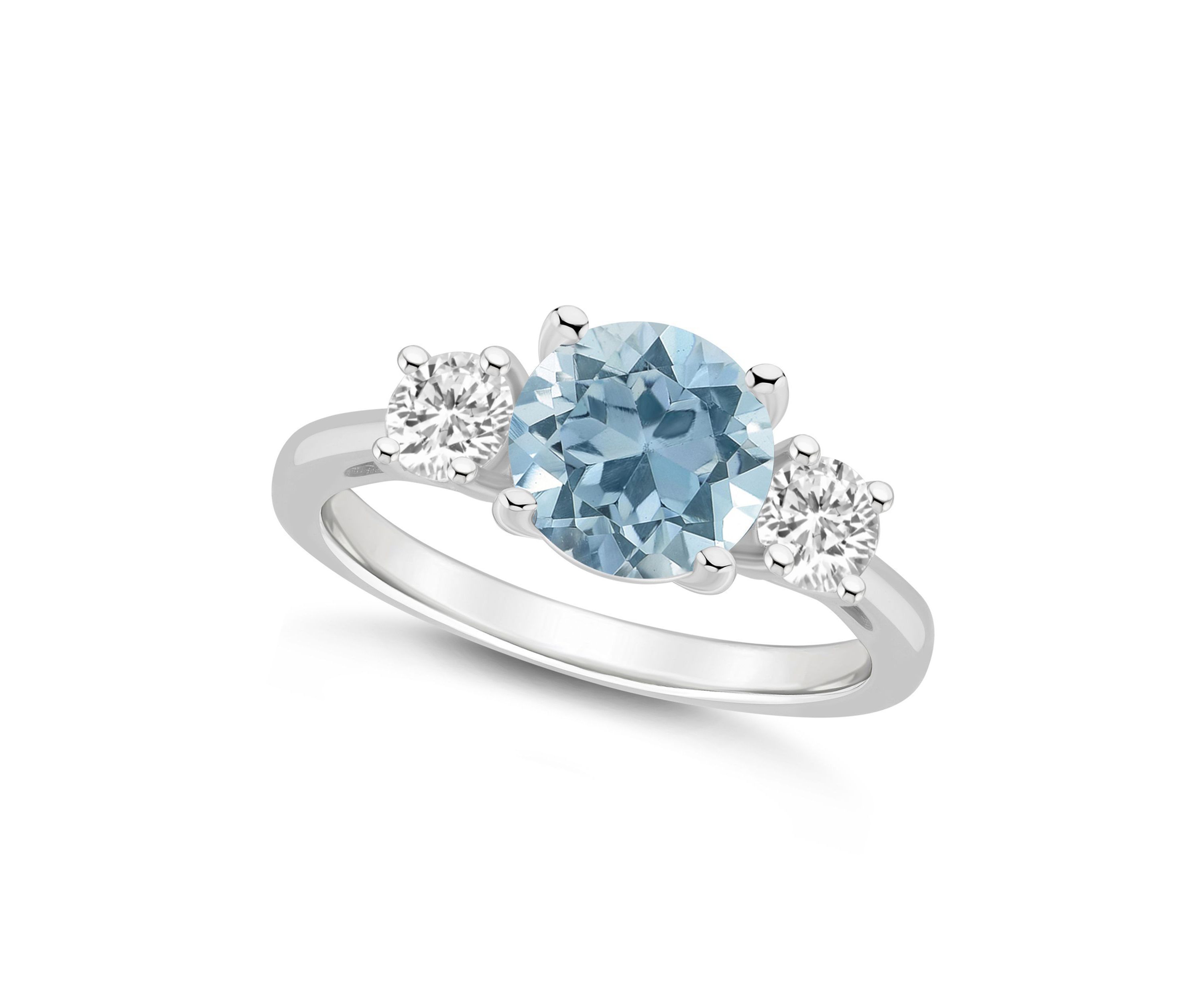 Sterling Silver 8mm Round Sky Blue Topaz And White Topaz 3-Stone Ring