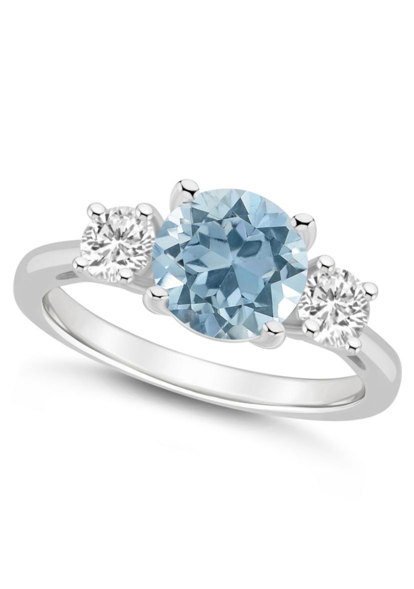 Sterling Silver 8mm Round Sky Blue Topaz And White Topaz 3-Stone Ring