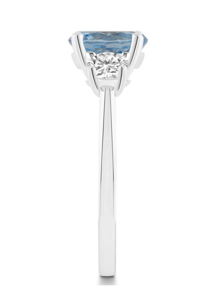 Sterling Silver 8mm Round Sky Blue Topaz And White Topaz 3-Stone Ring