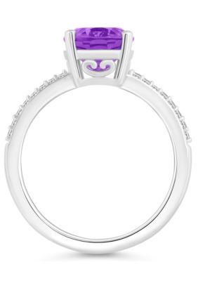 Sterling Silver 10x8mm Oval Amethyst 1/10 CTTW Diamond Ring