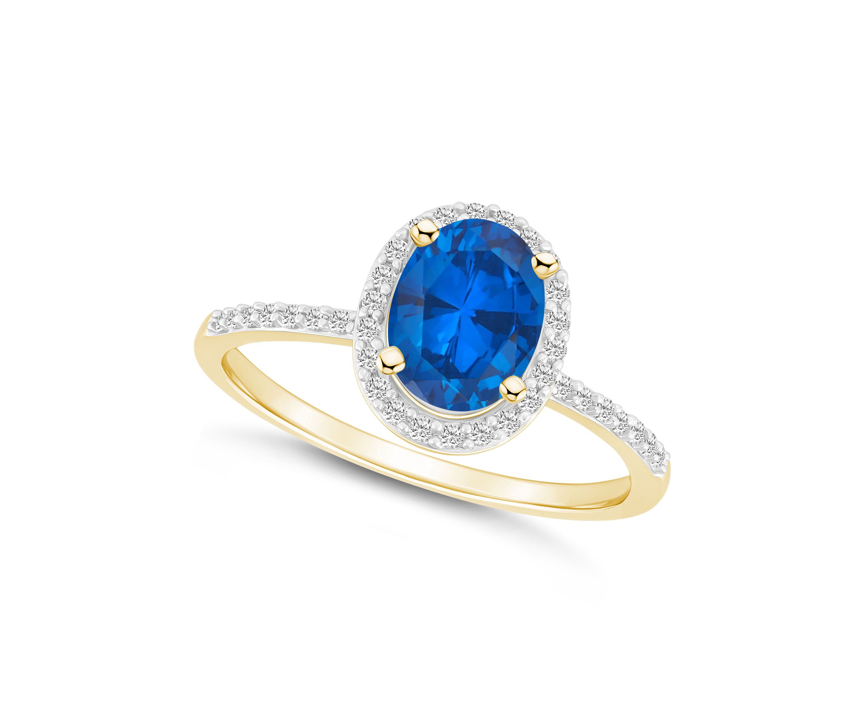 Lab Created 10K Yellow Gold 8x6mm Oval Created Sapphire And Created White Sapphire Halo Ring