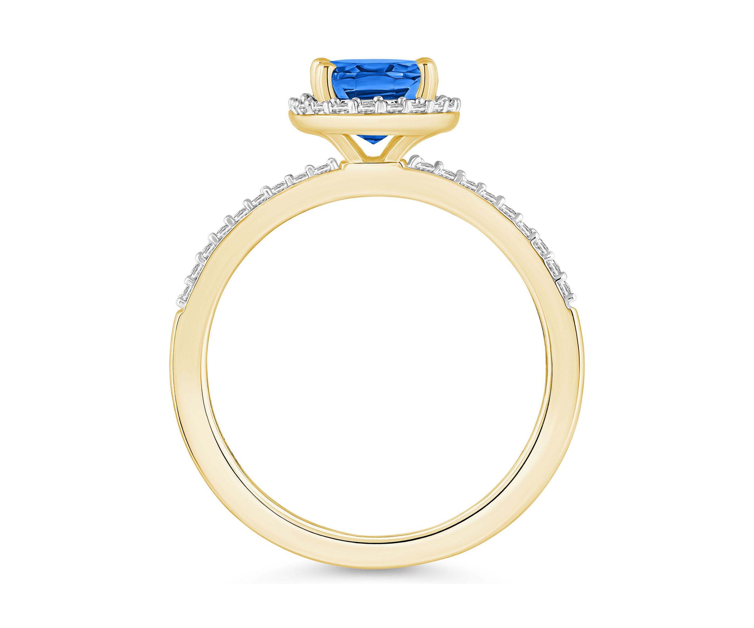 Lab Created 10K Yellow Gold 8x6mm Oval Created Sapphire And Created White Sapphire Halo Ring