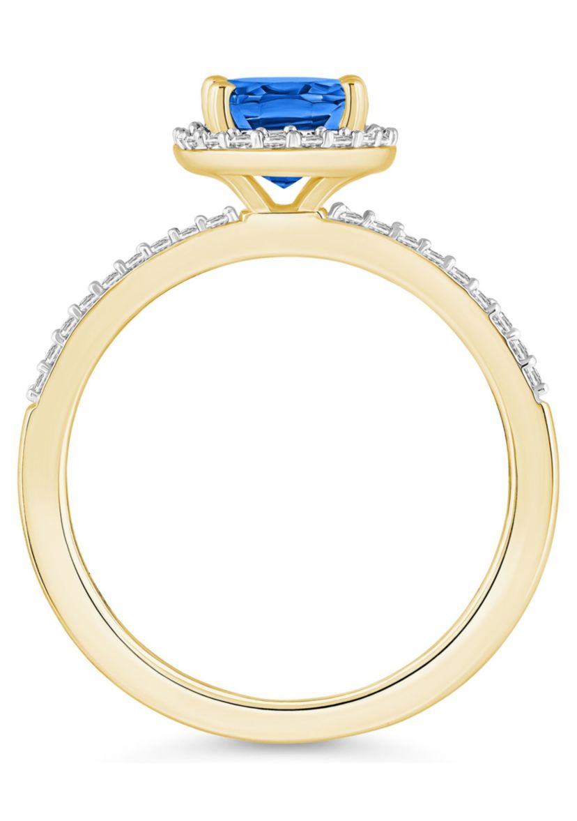 Lab Created 10K Yellow Gold 8x6mm Oval Created Sapphire And Created White Sapphire Halo Ring