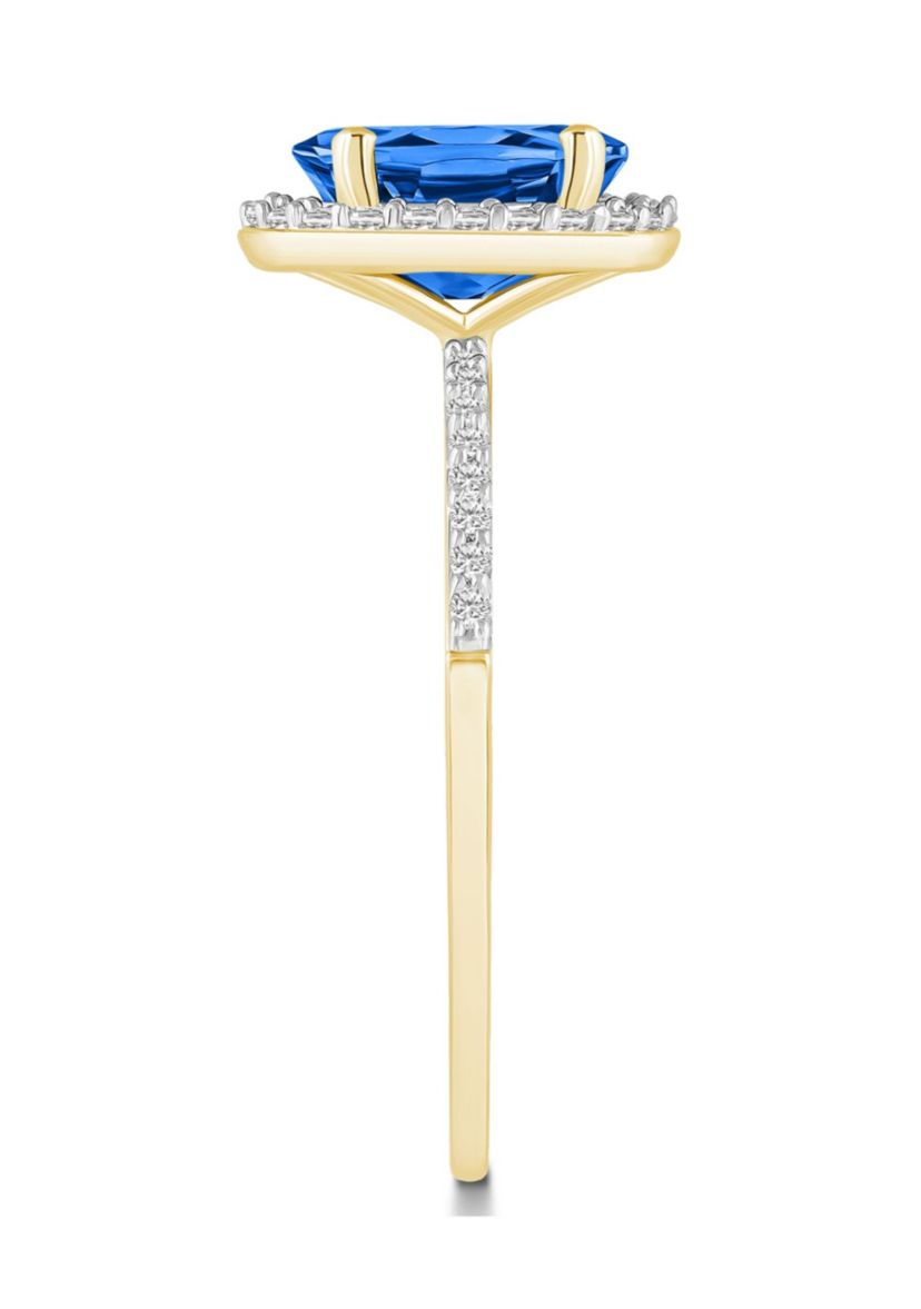 Lab Created 10K Yellow Gold 8x6mm Oval Created Sapphire And Created White Sapphire Halo Ring