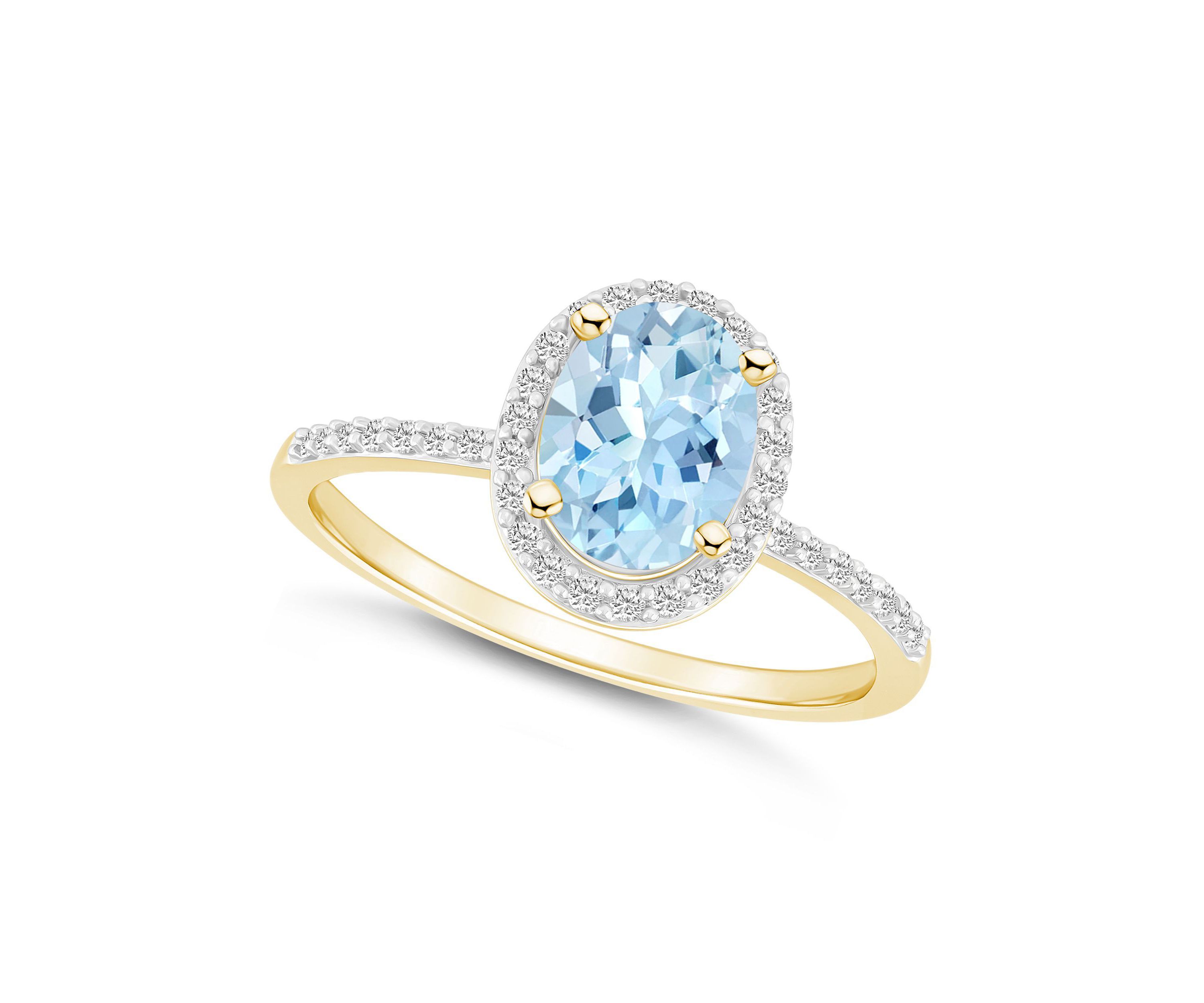 Lab Created 10K Yellow Gold 8x6mm Oval Simulated Aquamarine And Created White Sapphire Halo Ring