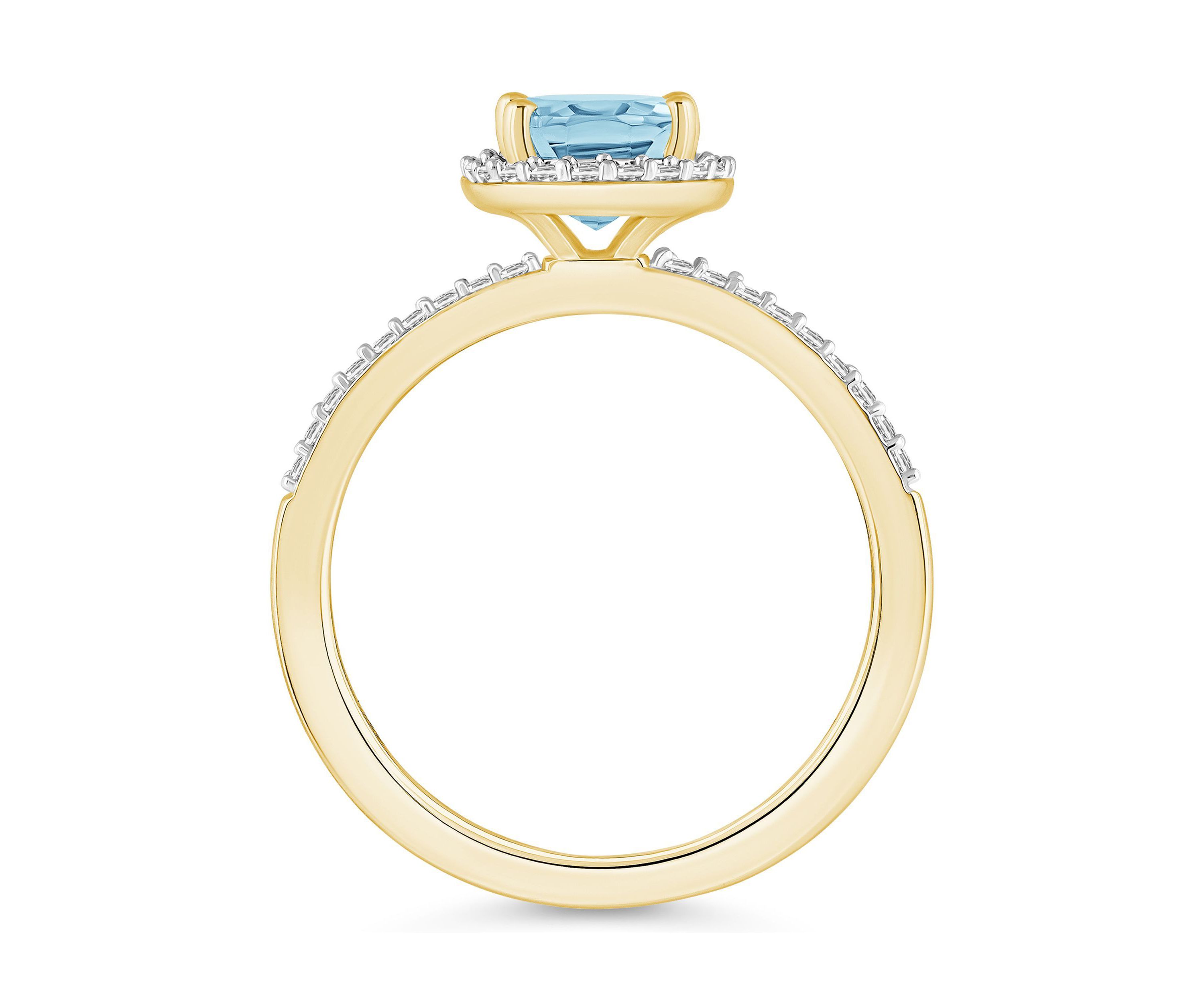 Lab Created 10K Yellow Gold 8x6mm Oval Simulated Aquamarine And Created White Sapphire Halo Ring