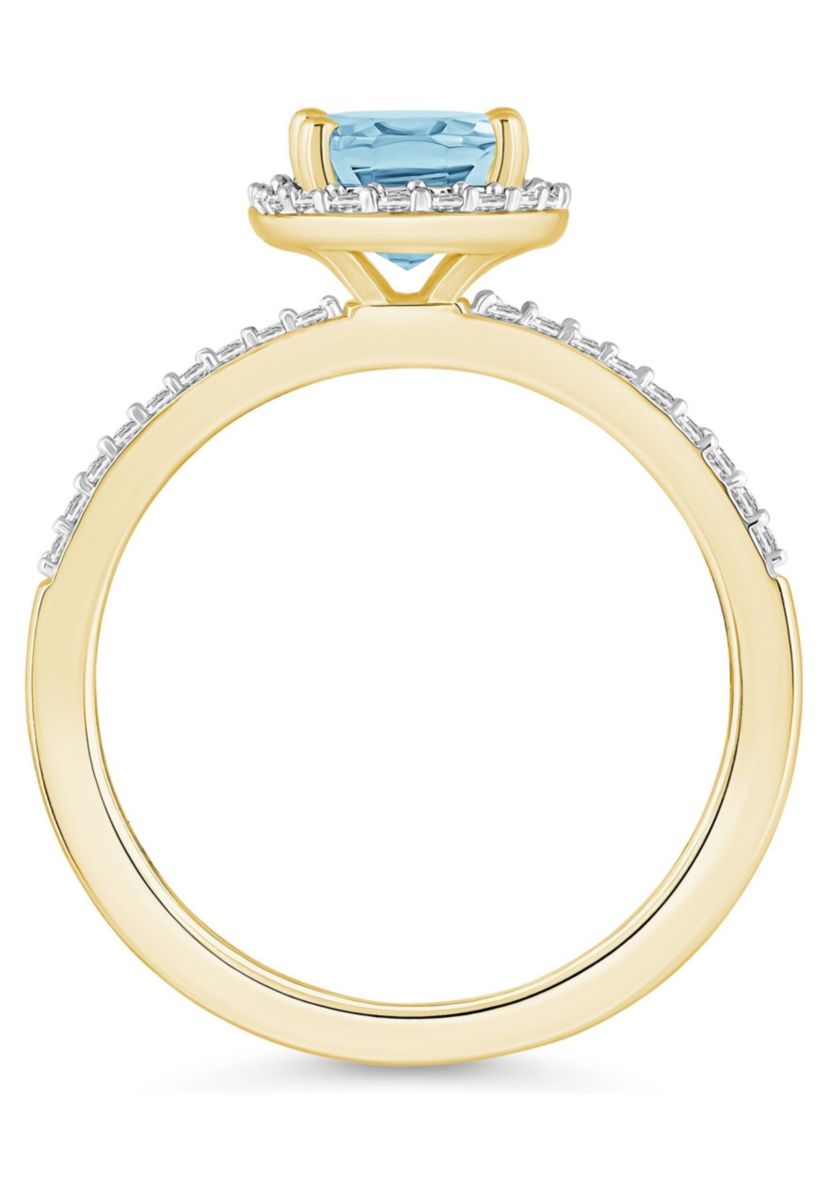 Lab Created 10K Yellow Gold 8x6mm Oval Simulated Aquamarine And Created White Sapphire Halo Ring