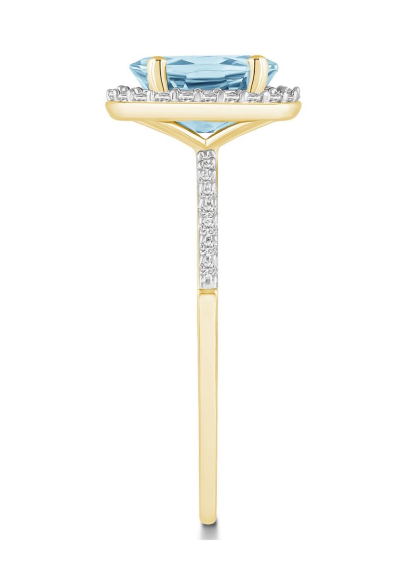 Lab Created 10K Yellow Gold 8x6mm Oval Simulated Aquamarine And Created White Sapphire Halo Ring