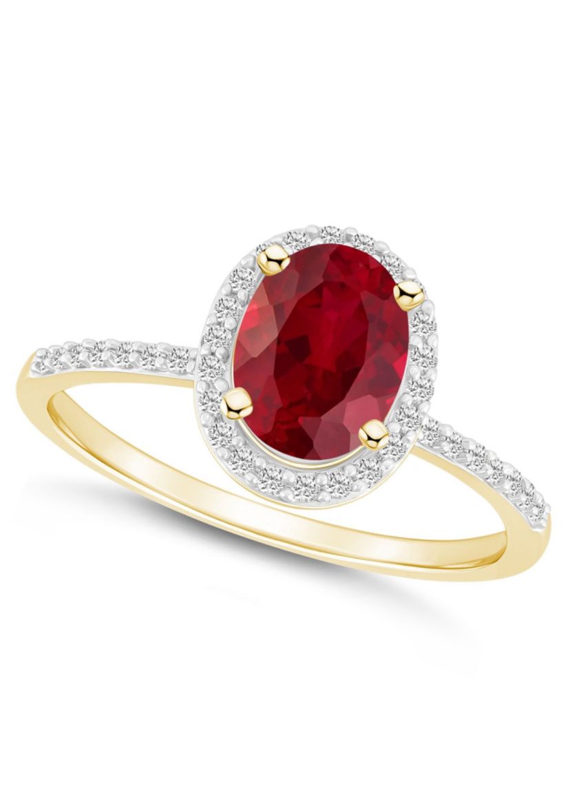 Lab Created 10K Yellow Gold 8x6mm Oval Created Ruby And Created White Sapphire Halo Ring
