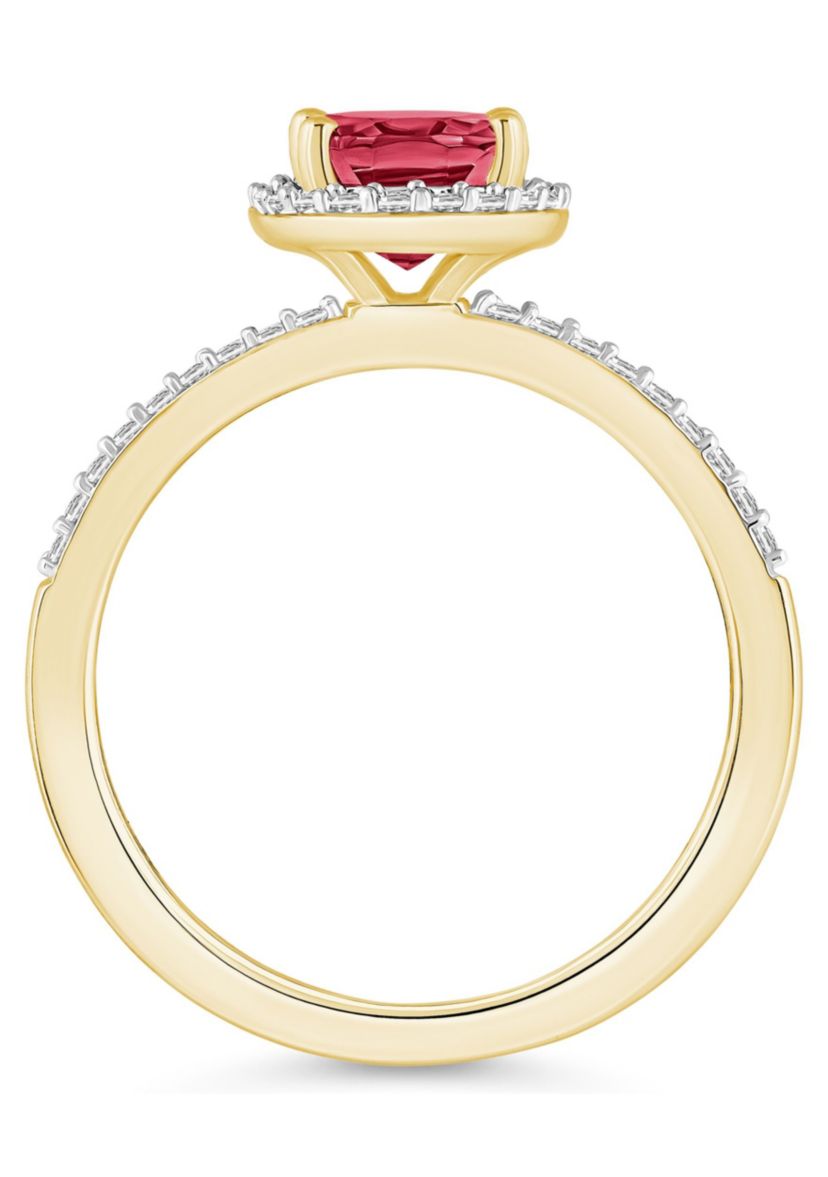 Lab Created 10K Yellow Gold 8x6mm Oval Created Ruby And Created White Sapphire Halo Ring
