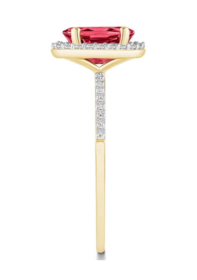 Lab Created 10K Yellow Gold 8x6mm Oval Created Ruby And Created White Sapphire Halo Ring