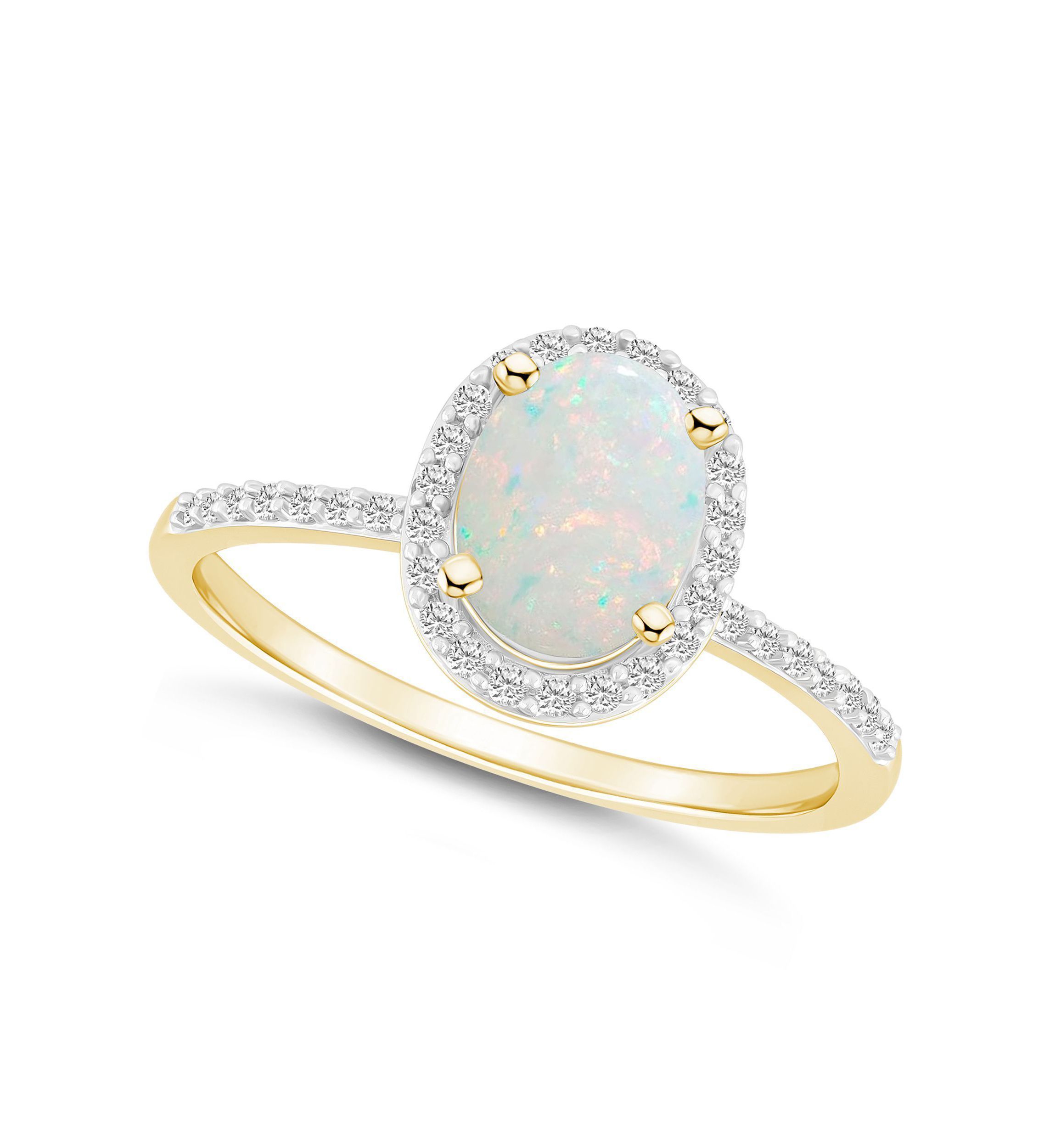 Lab Created 10K Yellow Gold 8x6mm Oval Created Opal And Created White Sapphire Halo Ring