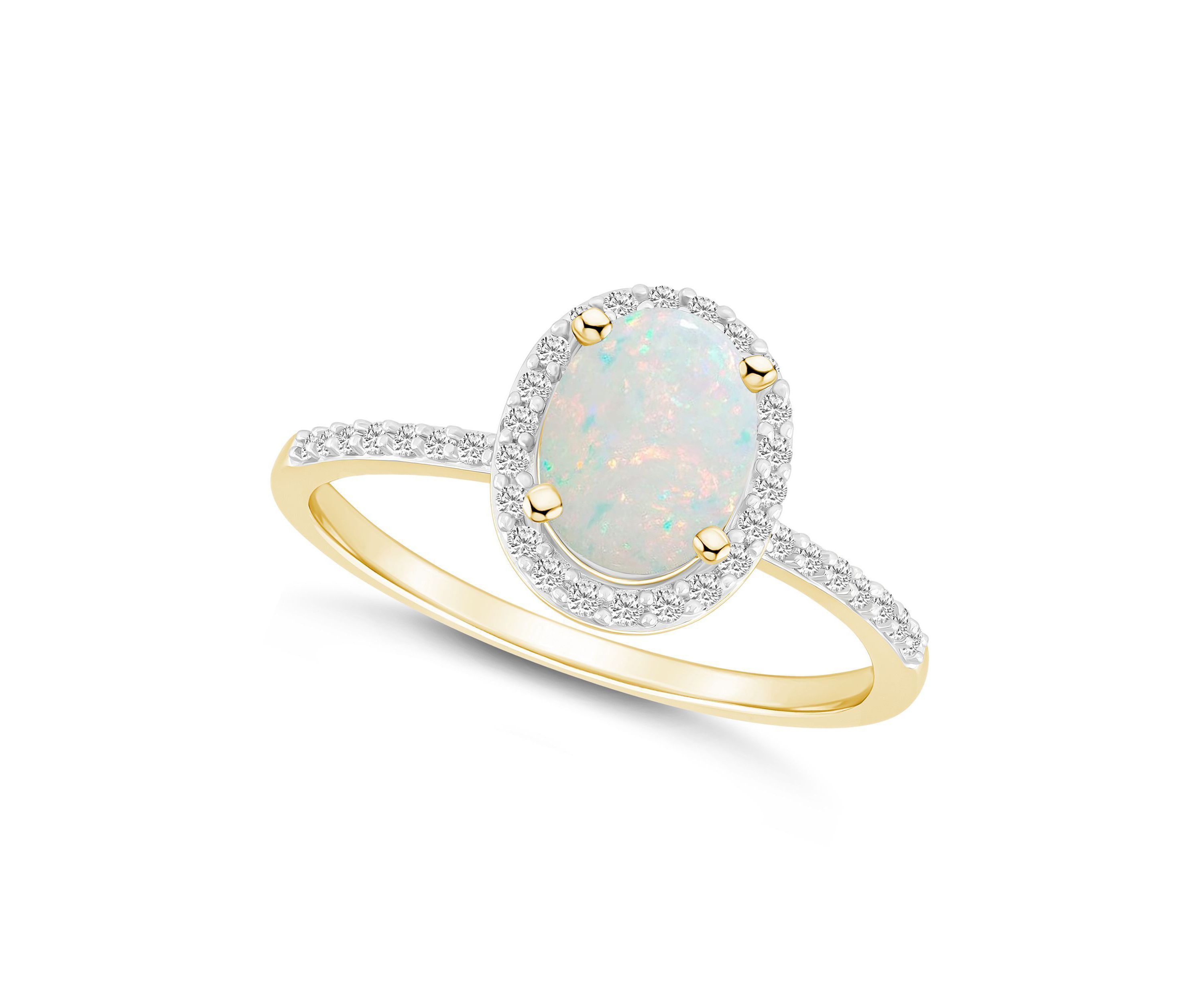 Lab Created 10K Yellow Gold 8x6mm Oval Created Opal And Created White Sapphire Halo Ring