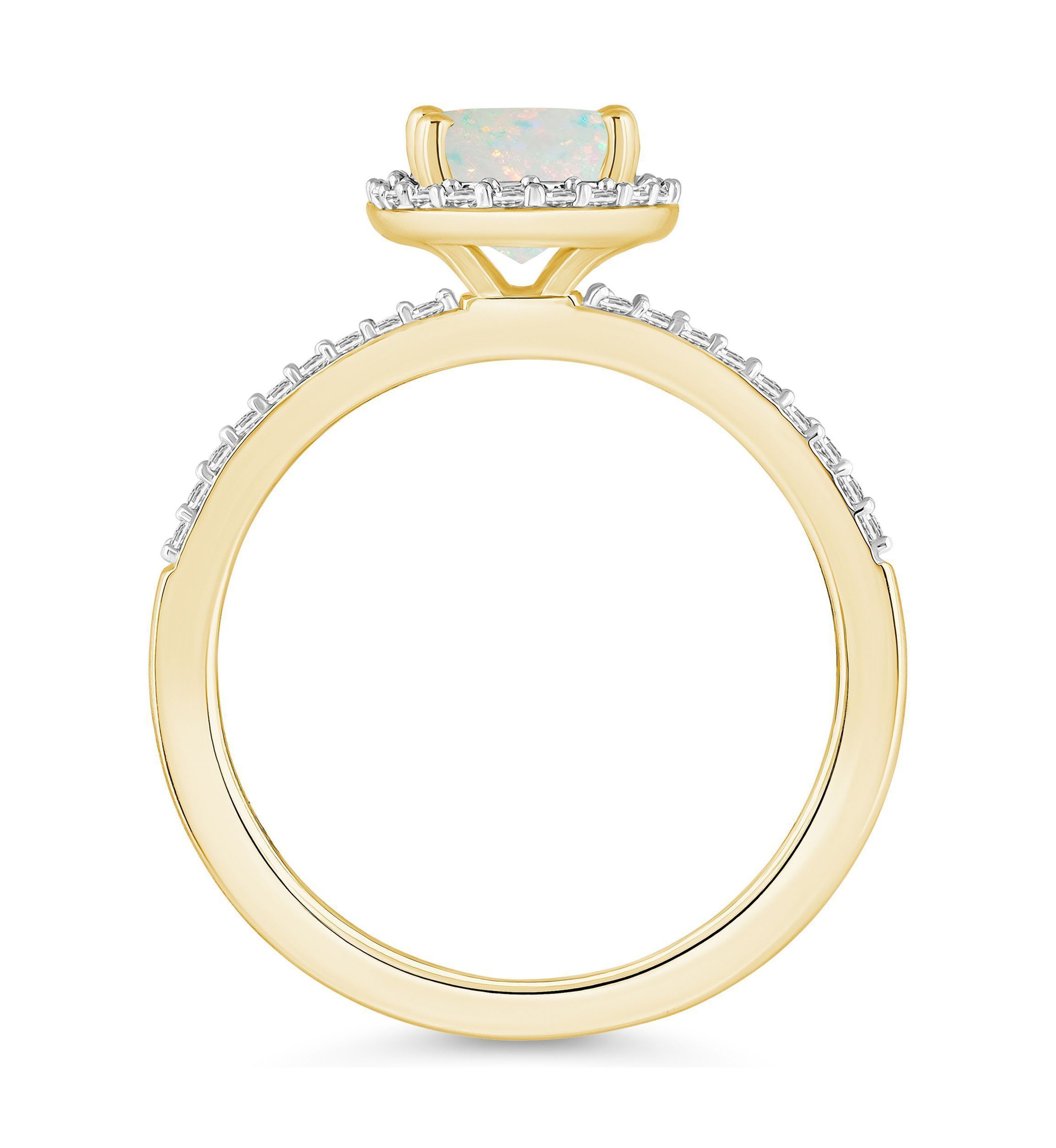 Lab Created 10K Yellow Gold 8x6mm Oval Created Opal And Created White Sapphire Halo Ring
