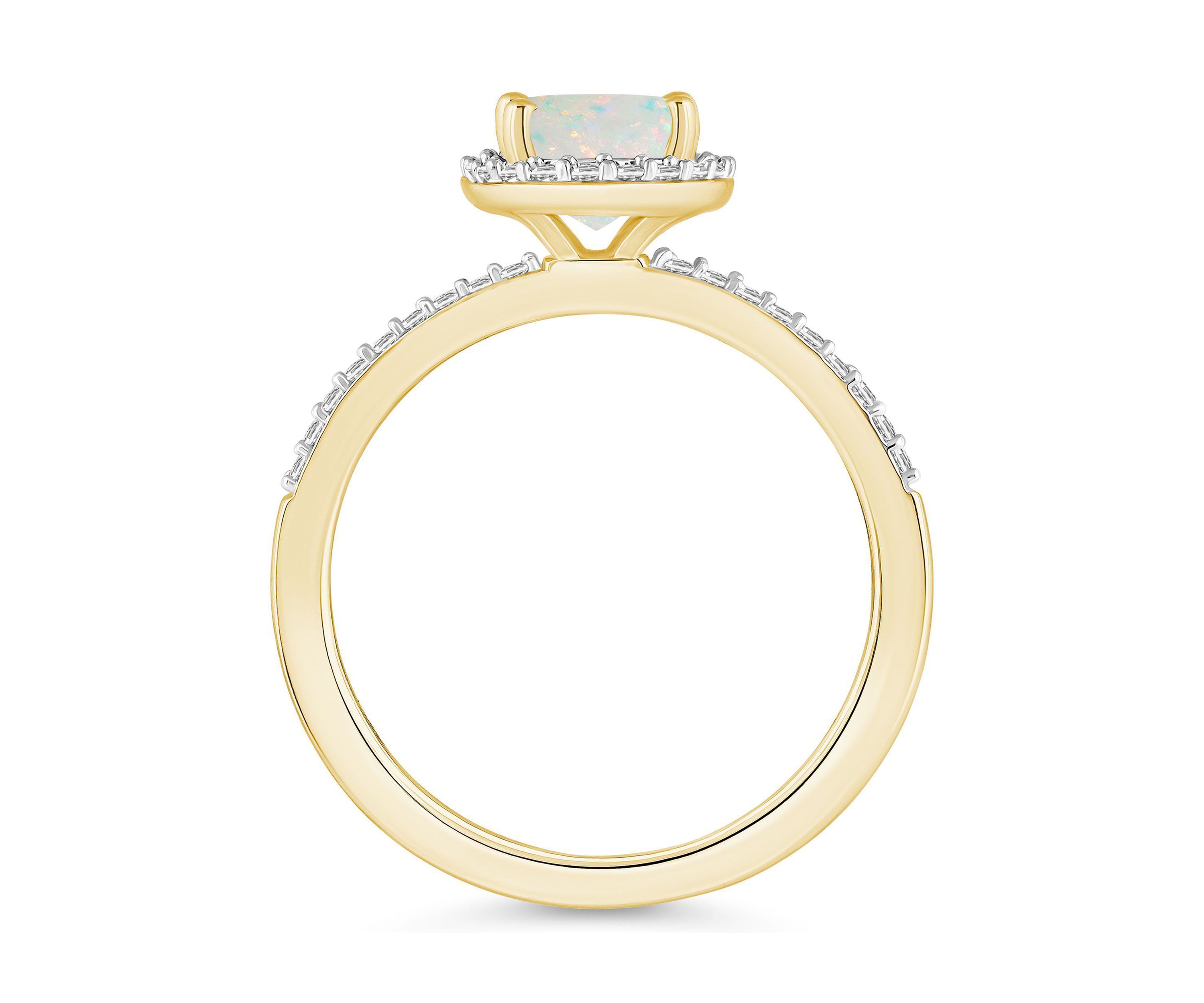 Lab Created 10K Yellow Gold 8x6mm Oval Created Opal And Created White Sapphire Halo Ring