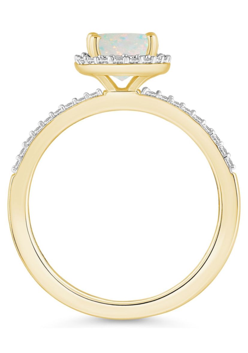 Lab Created 10K Yellow Gold 8x6mm Oval Created Opal And Created White Sapphire Halo Ring
