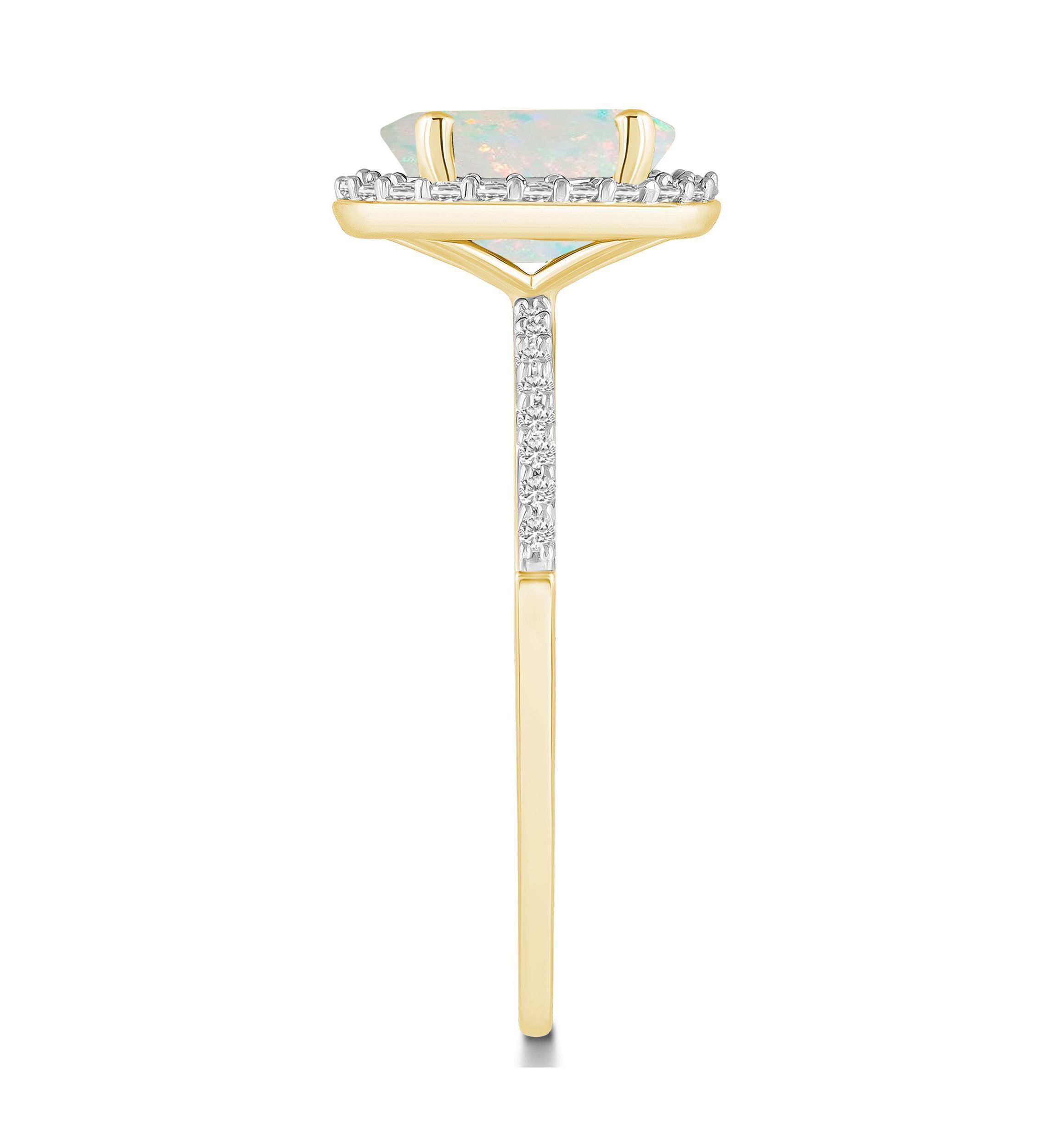 Lab Created 10K Yellow Gold 8x6mm Oval Created Opal And Created White Sapphire Halo Ring