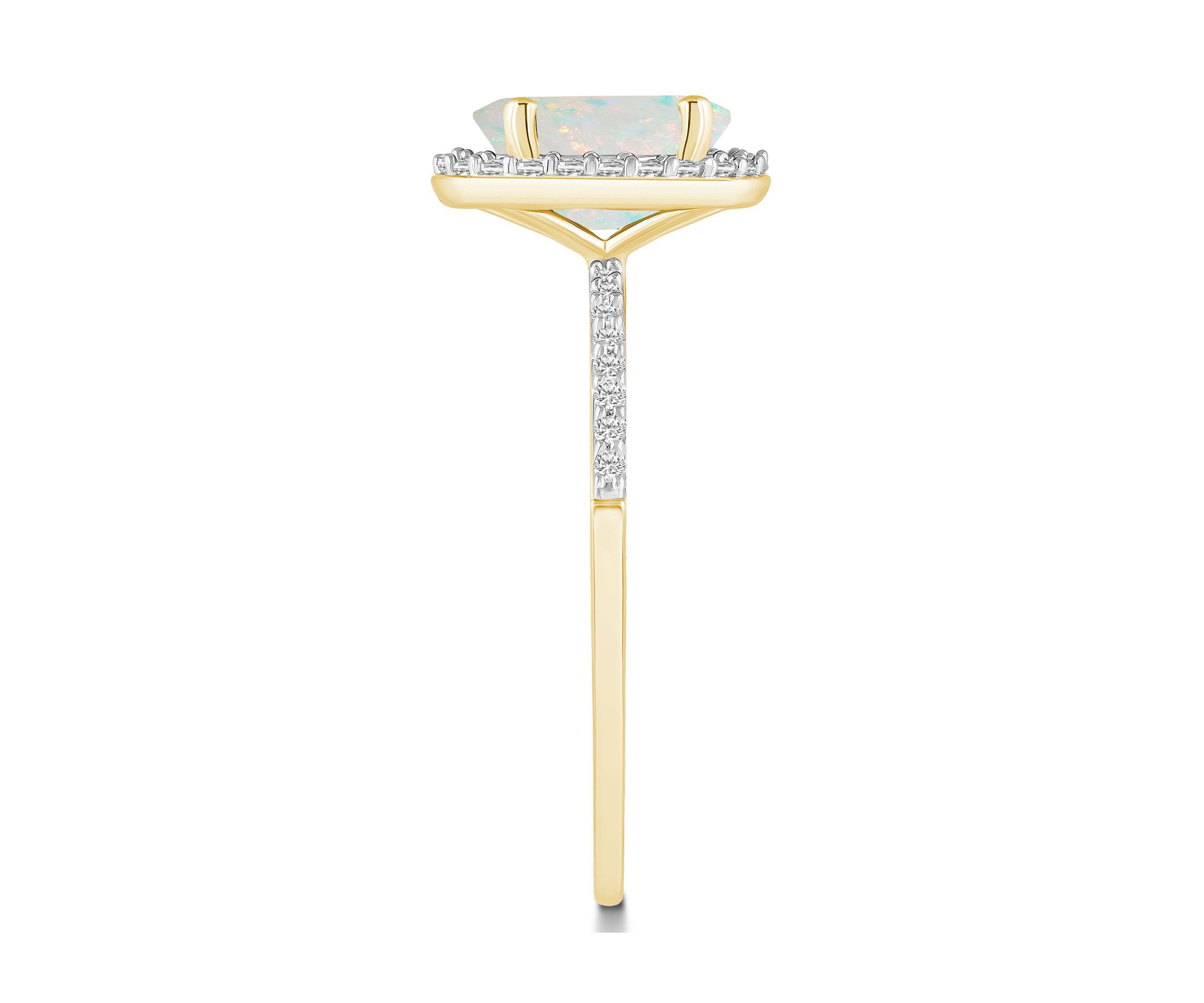 Lab Created 10K Yellow Gold 8x6mm Oval Created Opal And Created White Sapphire Halo Ring