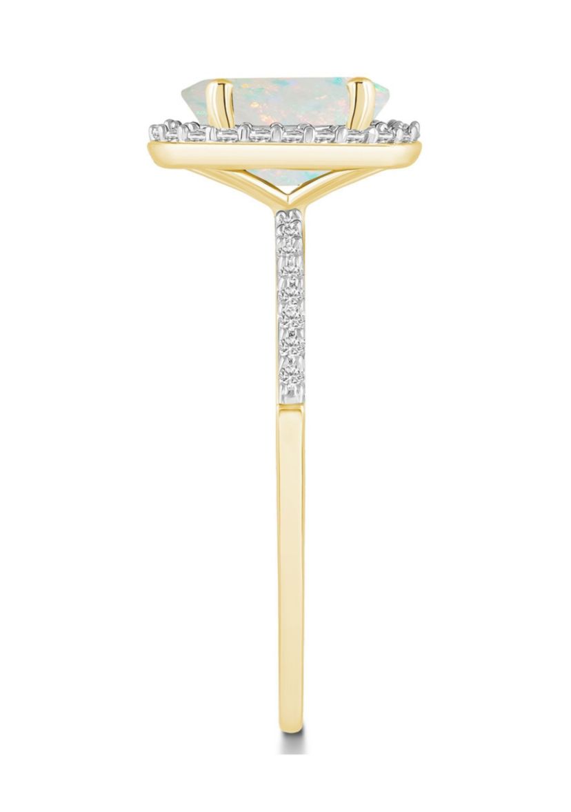 Lab Created 10K Yellow Gold 8x6mm Oval Created Opal And Created White Sapphire Halo Ring