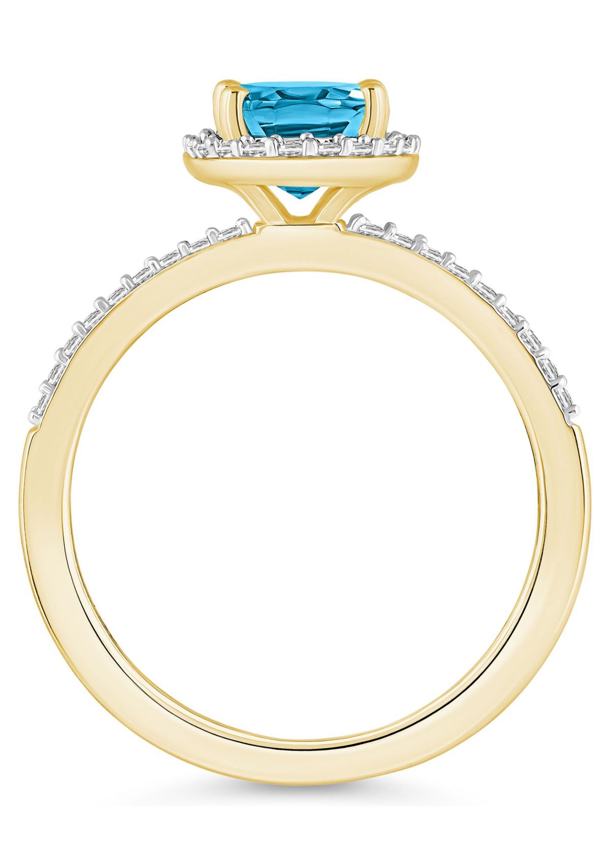 10K Yellow Gold 8x6mm Oval Blue Topaz And Created White Sapphire Halo Ring