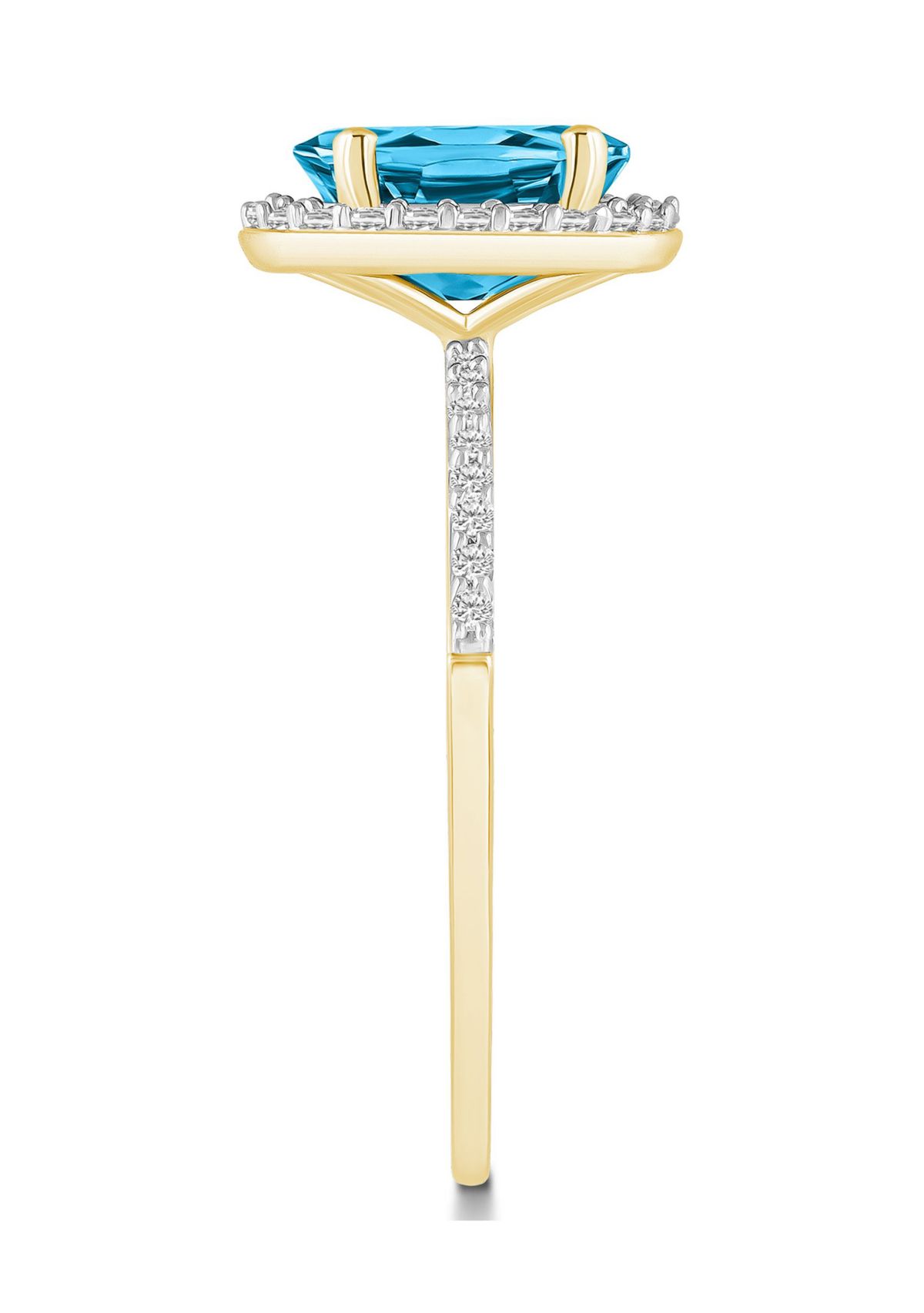 10K Yellow Gold 8x6mm Oval Blue Topaz And Created White Sapphire Halo Ring