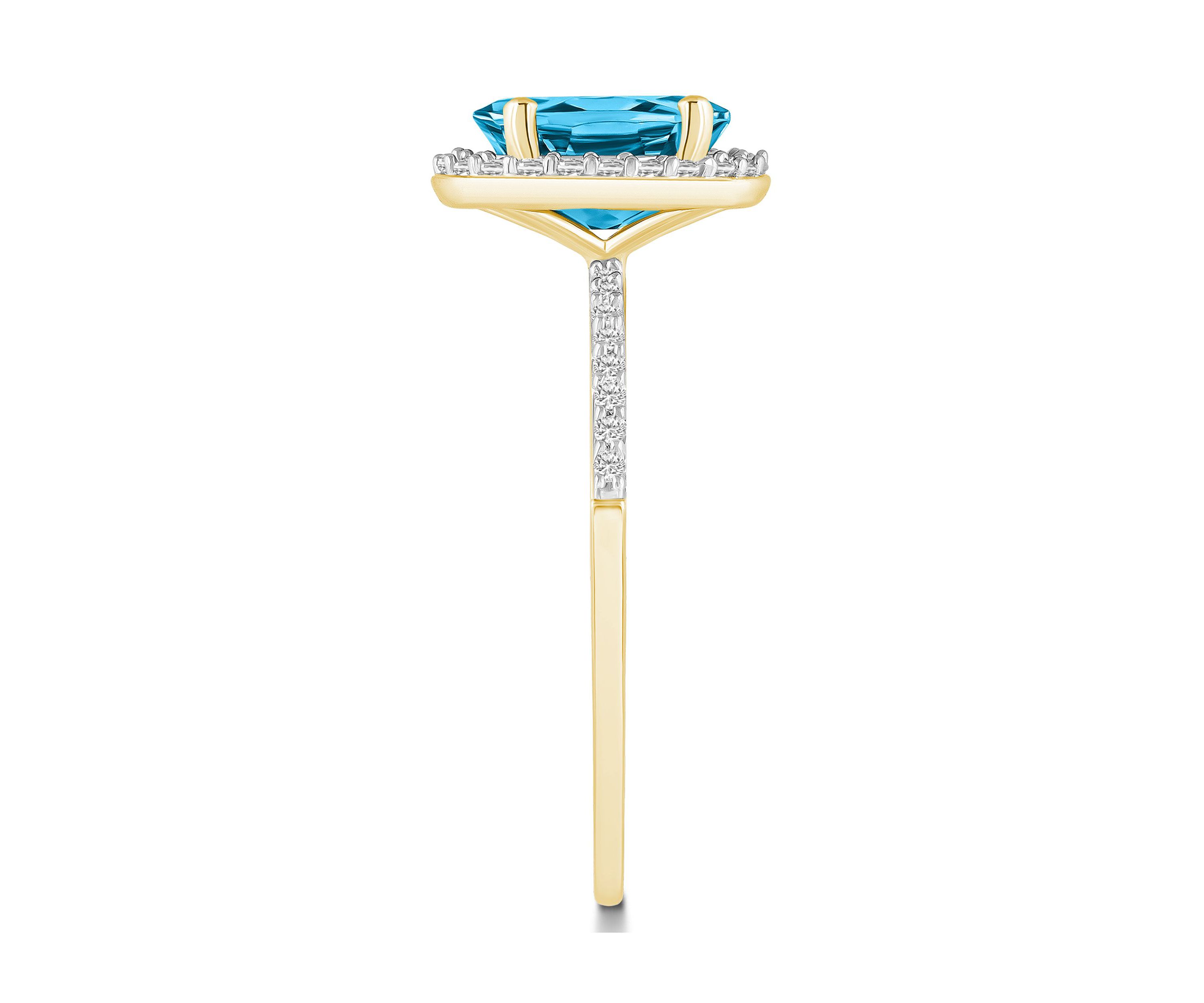 10K Yellow Gold 8x6mm Oval Blue Topaz And Created White Sapphire Halo Ring