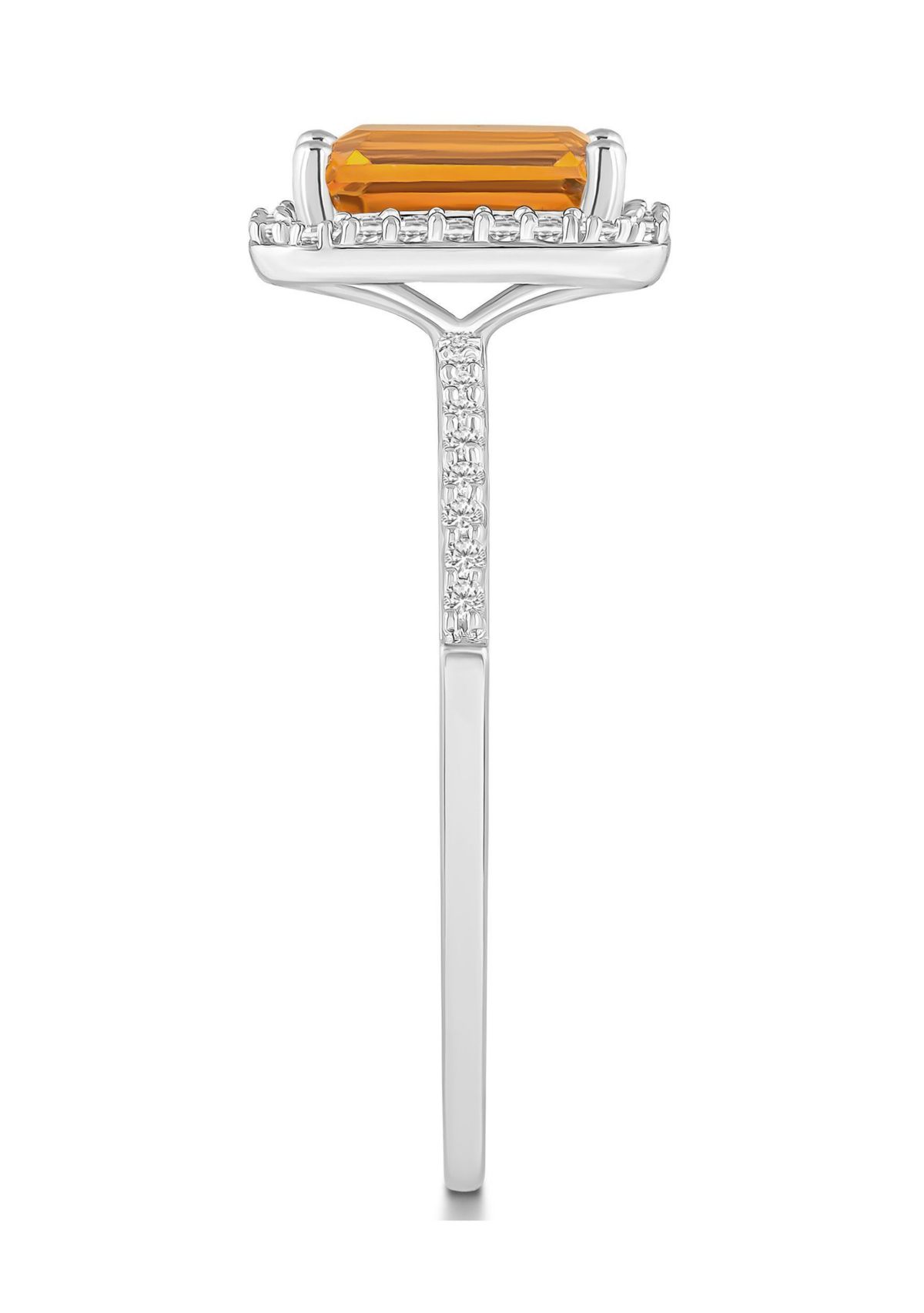 10K White Gold 8x6mm Emerald Cut Citrine And Created White Sapphire Halo Ring