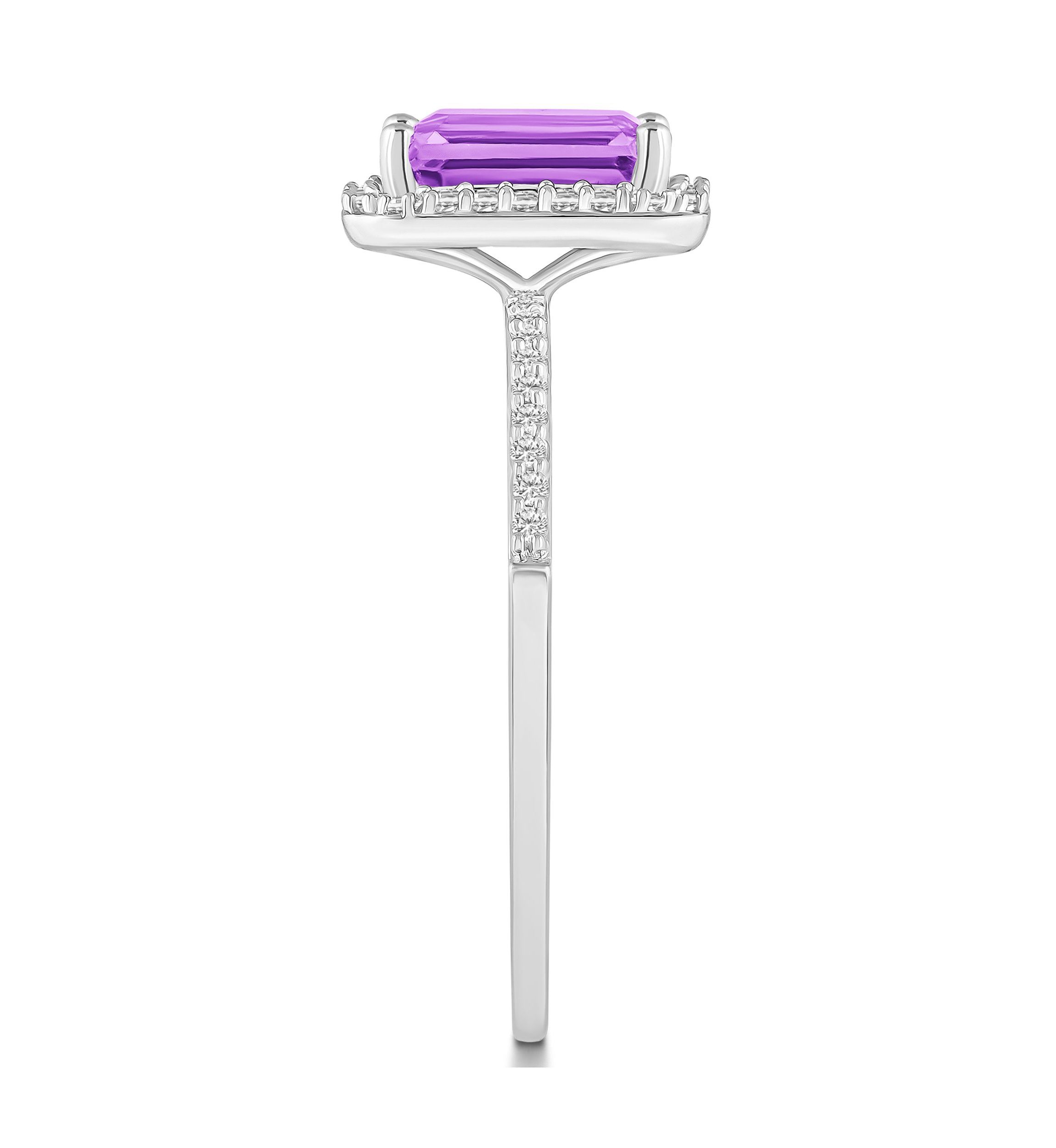 10K White Gold 8x6mm Emerald Cut Amethyst And Created White Sapphire Halo Ring