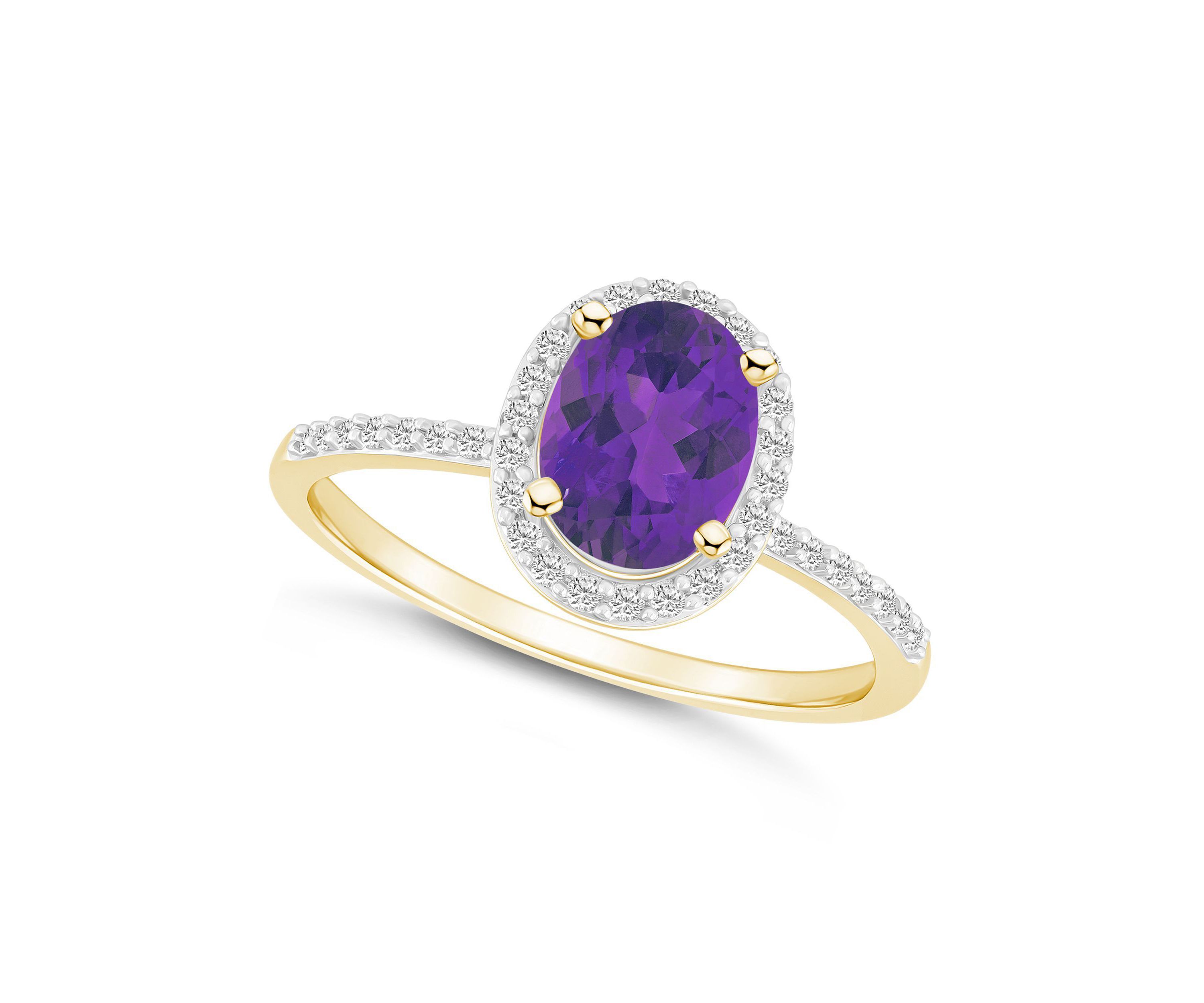 10K Yellow Gold 8x6mm Oval Amethyst And Created White Sapphire Halo Ring