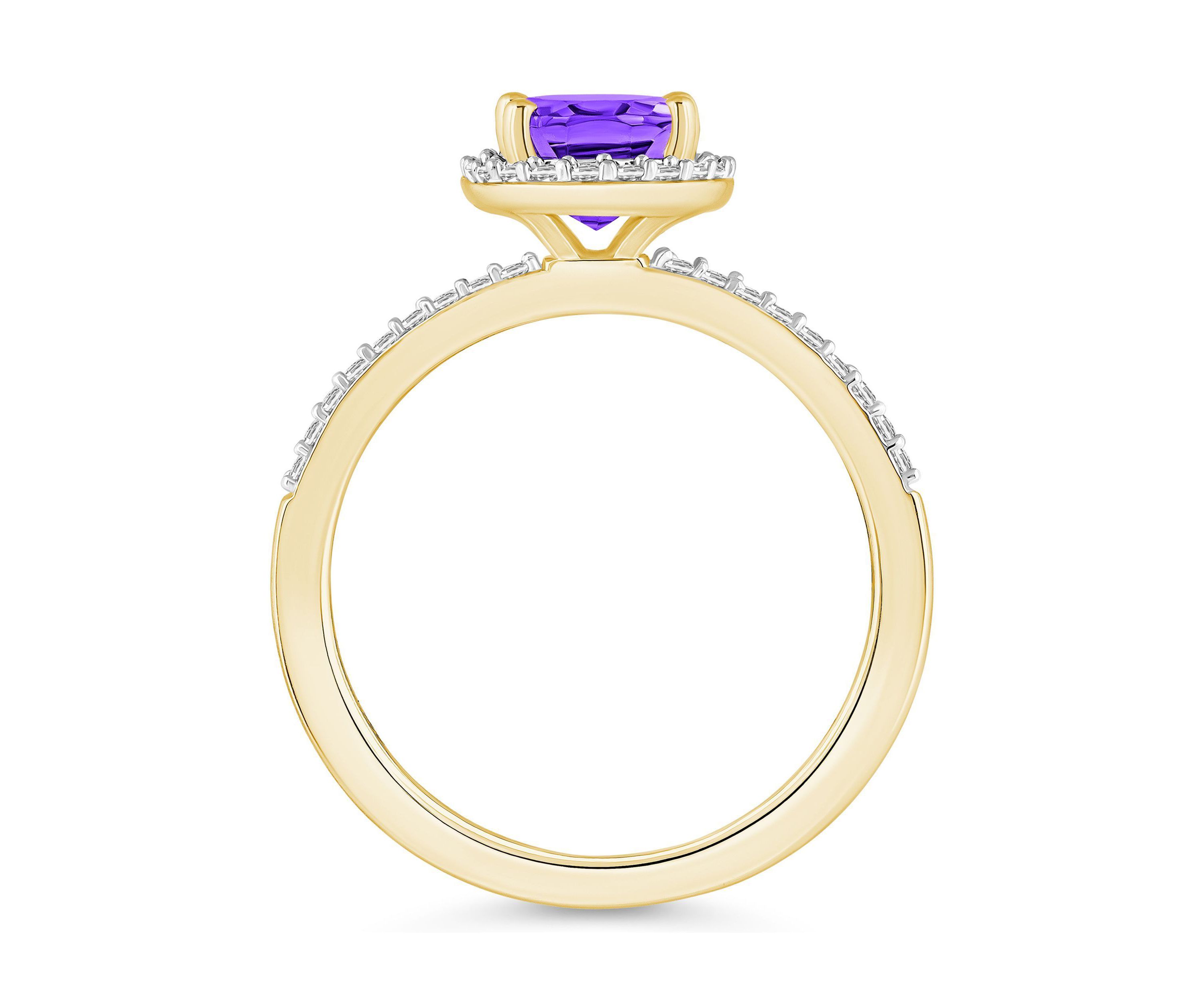 10K Yellow Gold 8x6mm Oval Amethyst And Created White Sapphire Halo Ring