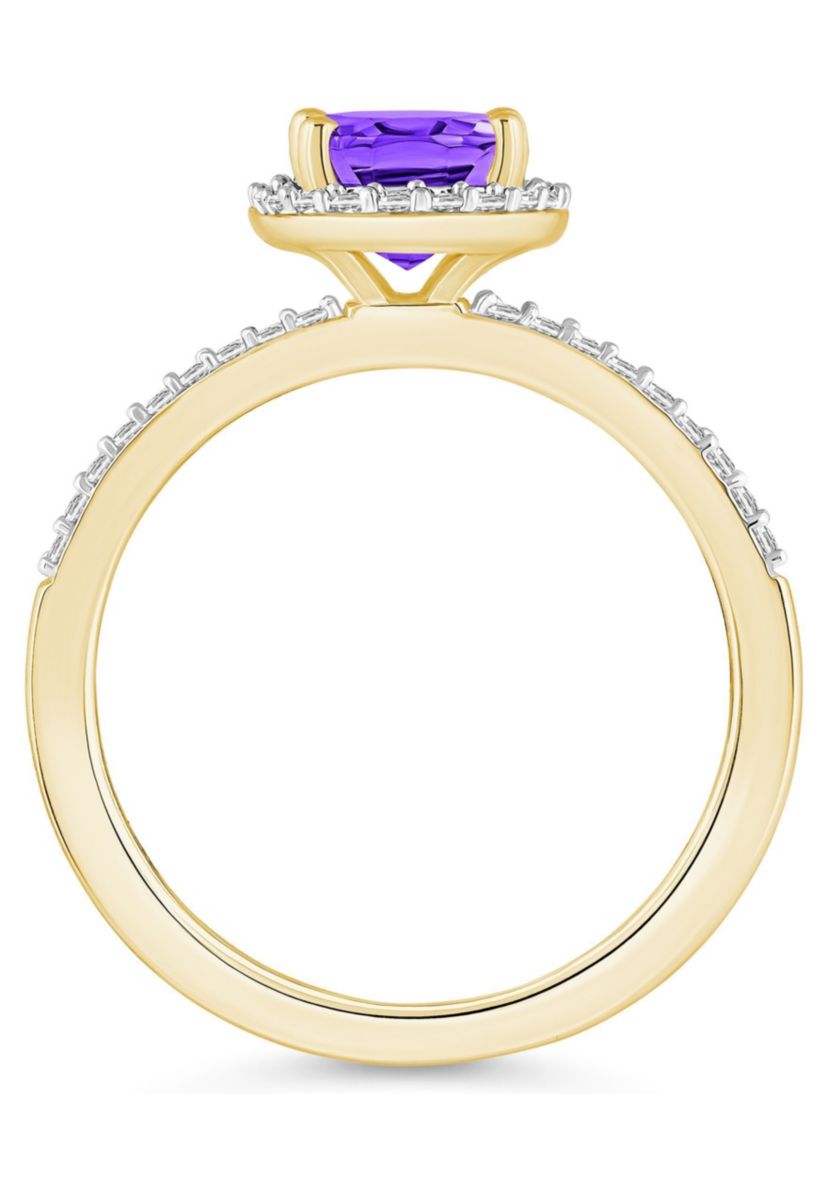 10K Yellow Gold 8x6mm Oval Amethyst And Created White Sapphire Halo Ring