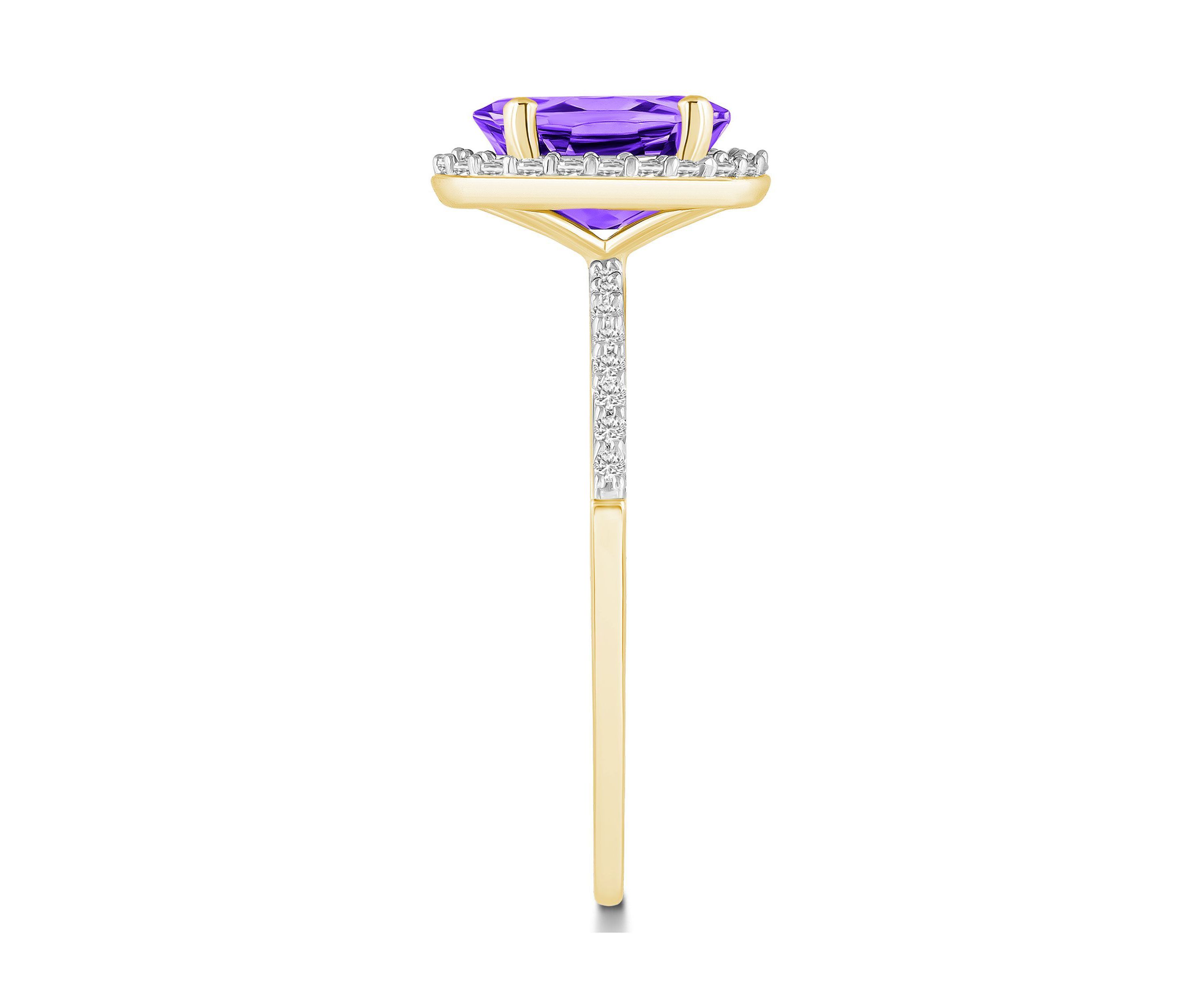 10K Yellow Gold 8x6mm Oval Amethyst And Created White Sapphire Halo Ring