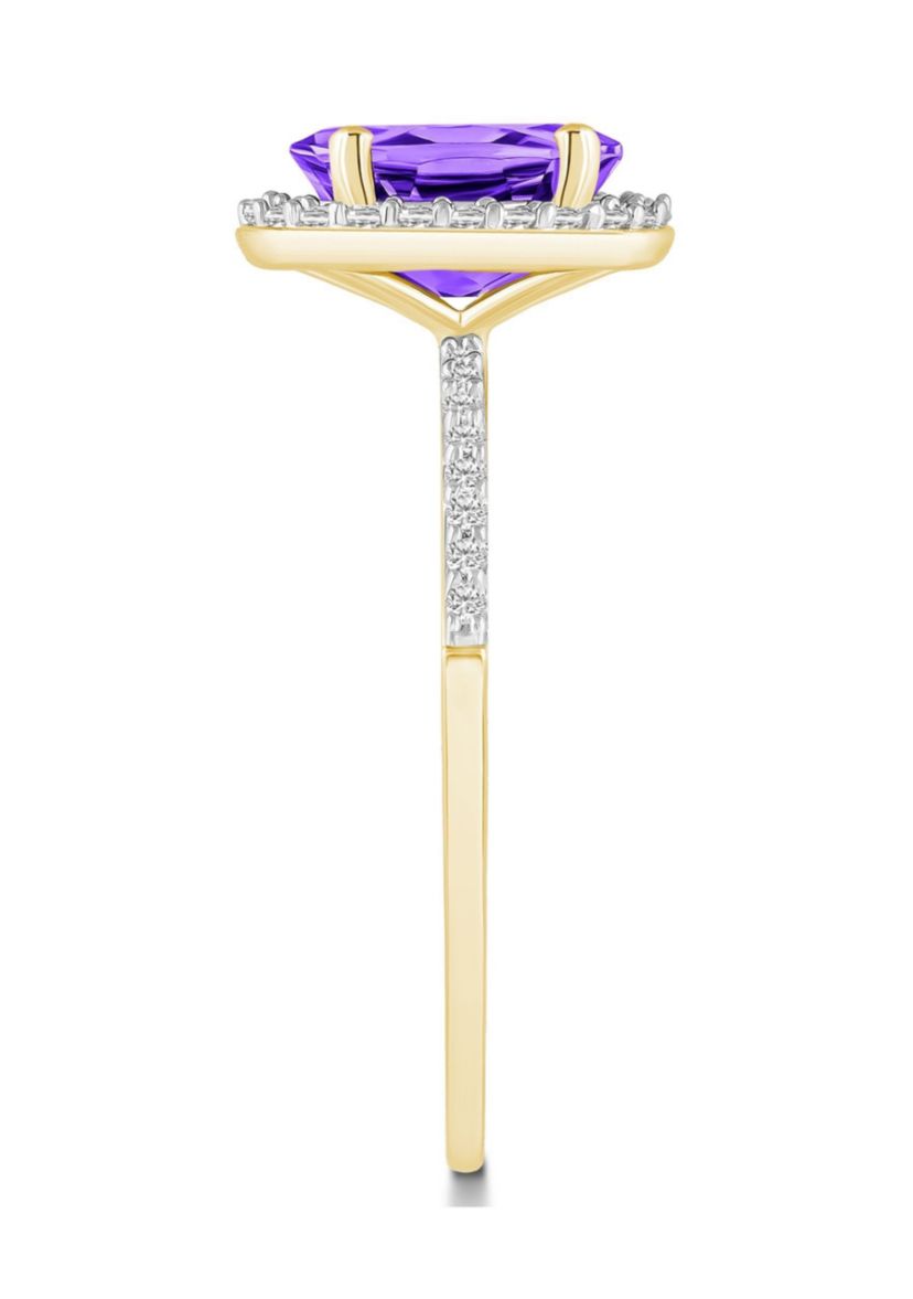 10K Yellow Gold 8x6mm Oval Amethyst And Created White Sapphire Halo Ring