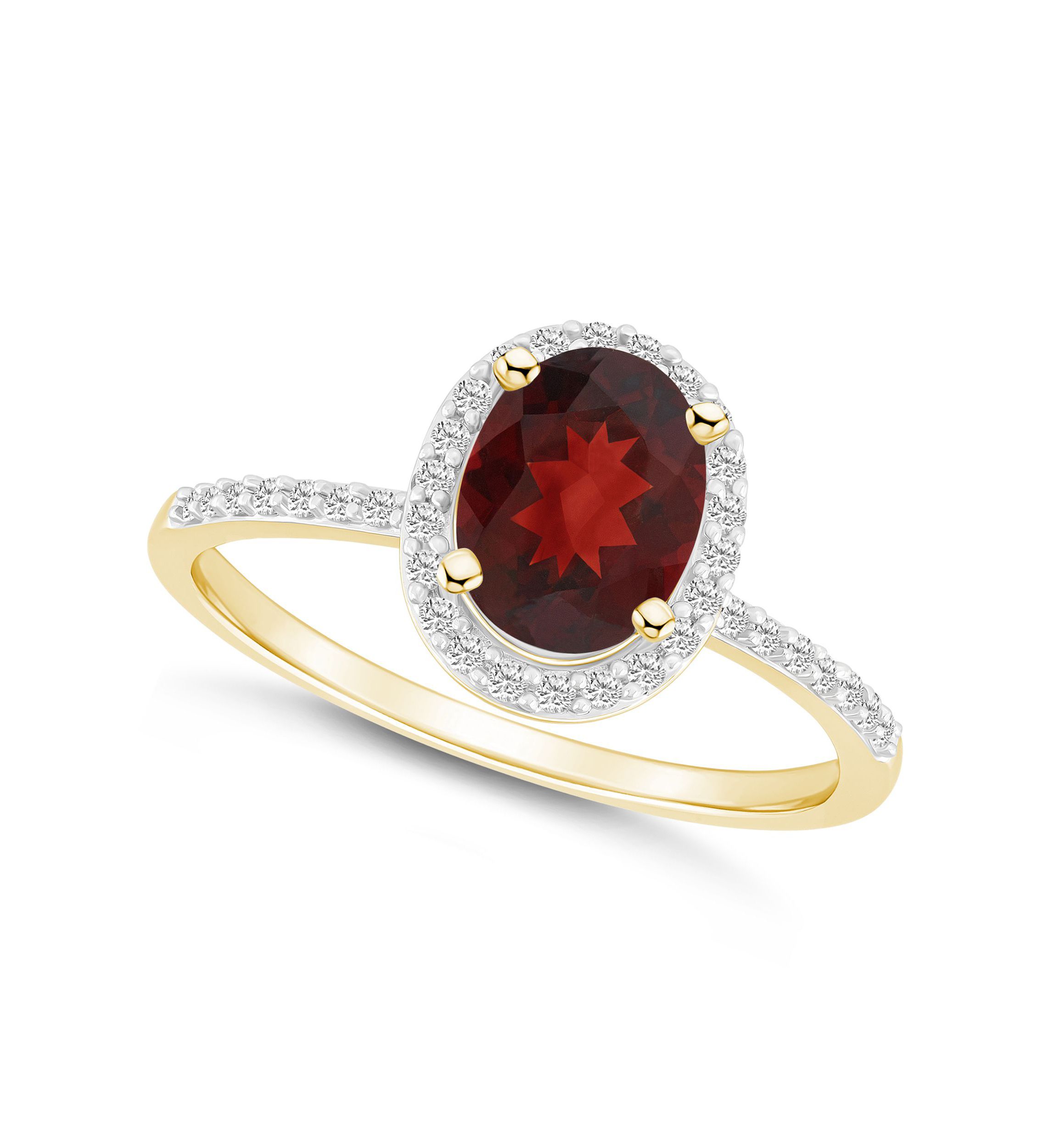 10K Yellow Gold 8x6mm Oval Garnet And Created White Sapphire Halo Ring