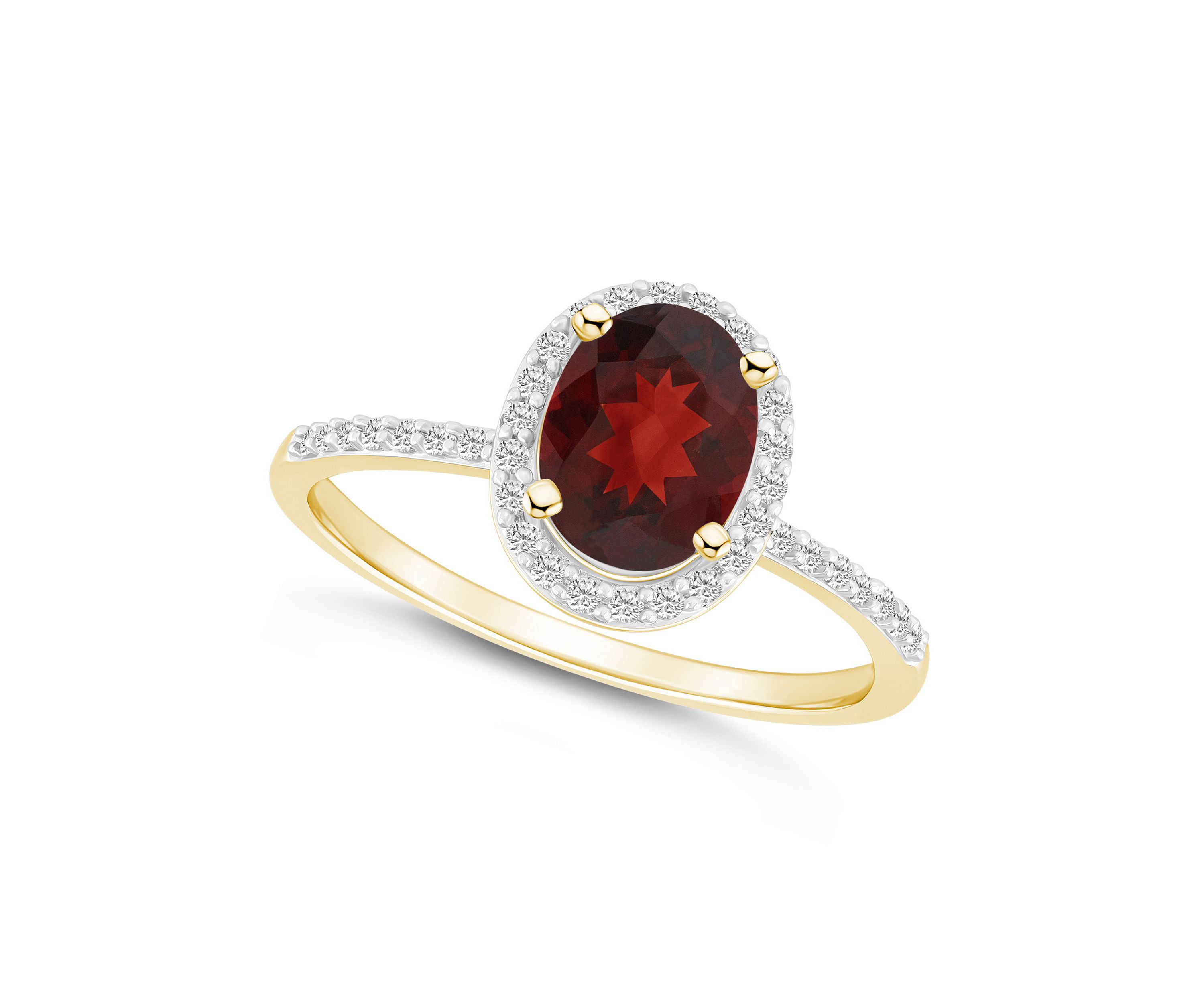10K Yellow Gold 8x6mm Oval Garnet And Created White Sapphire Halo Ring