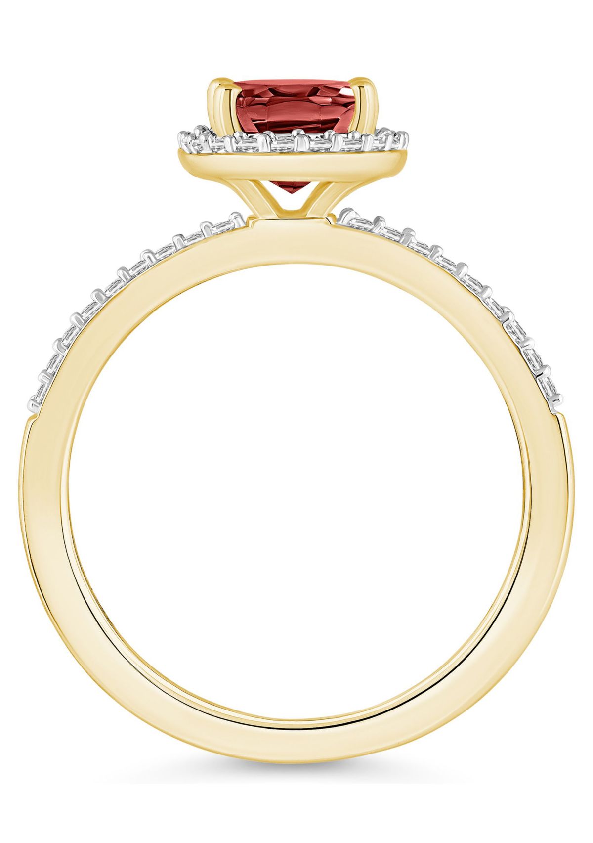 10K Yellow Gold 8x6mm Oval Garnet And Created White Sapphire Halo Ring