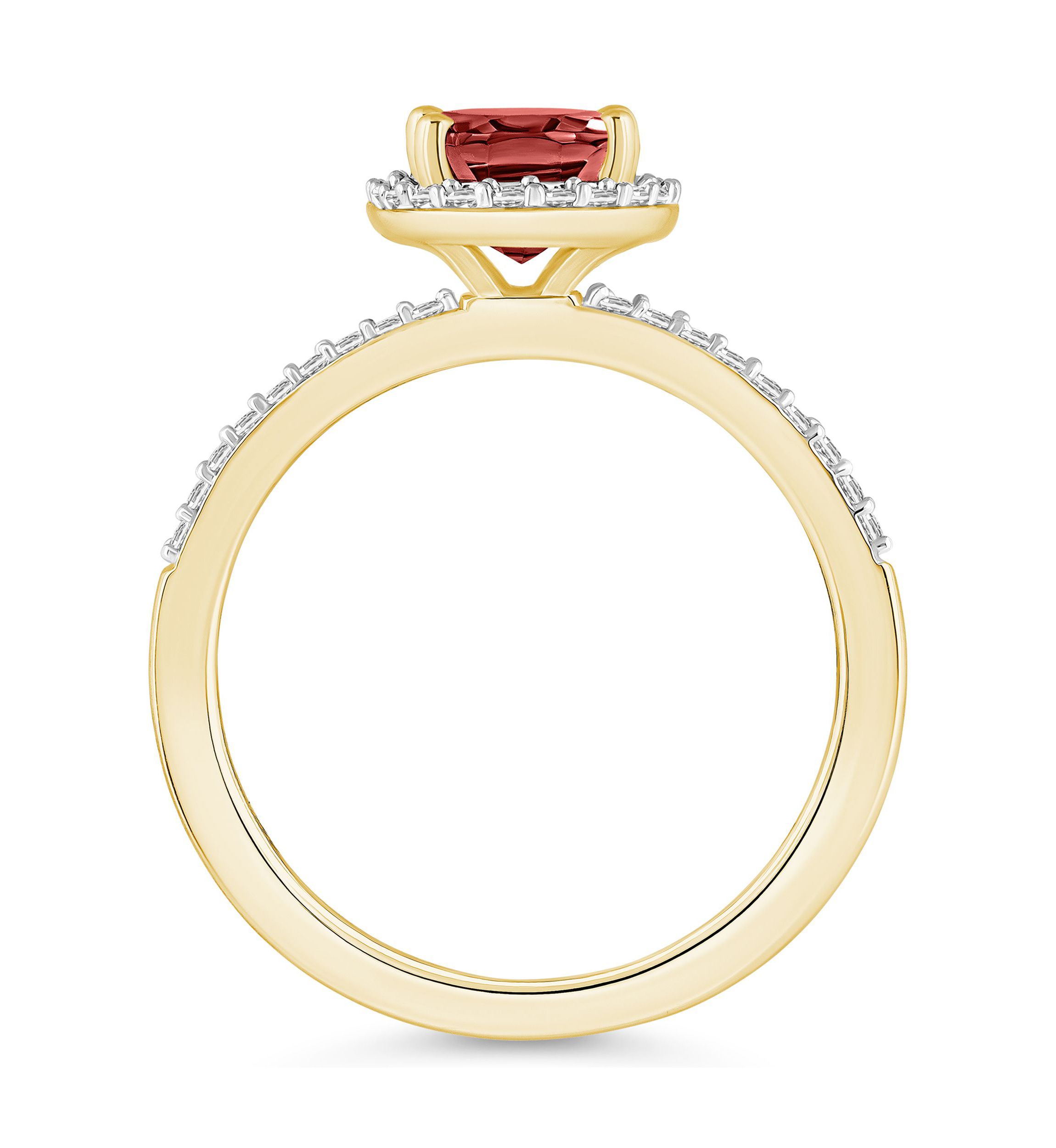 10K Yellow Gold 8x6mm Oval Garnet And Created White Sapphire Halo Ring