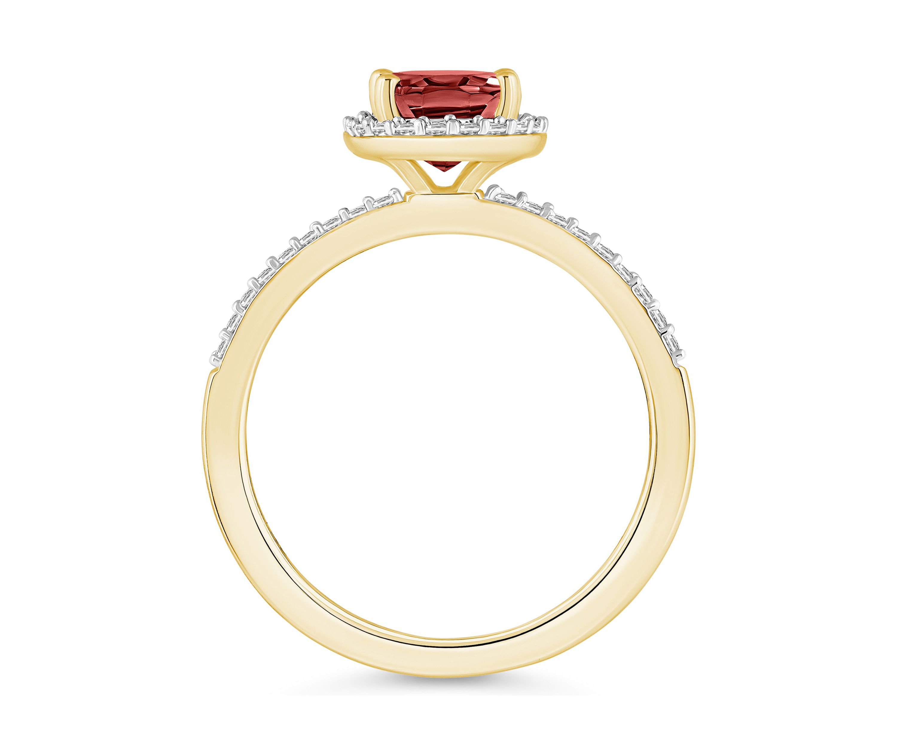 10K Yellow Gold 8x6mm Oval Garnet And Created White Sapphire Halo Ring